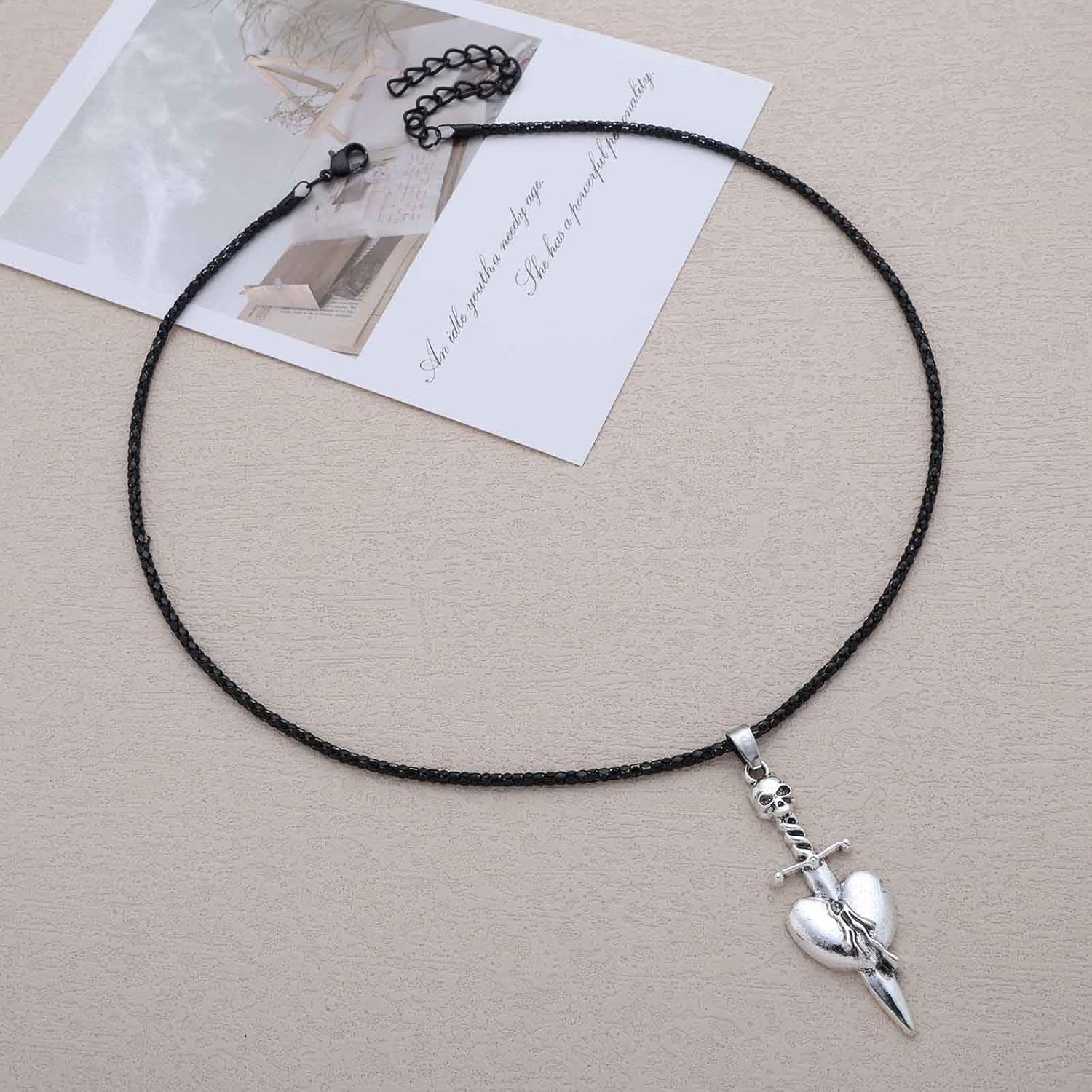 Andelaisi Boho Sword Pendant Necklace Gothic Sword Heart Necklace Choker Vintage Dagger Necklaces Silver Heart Love Chain Necklaces for Women - Image 4