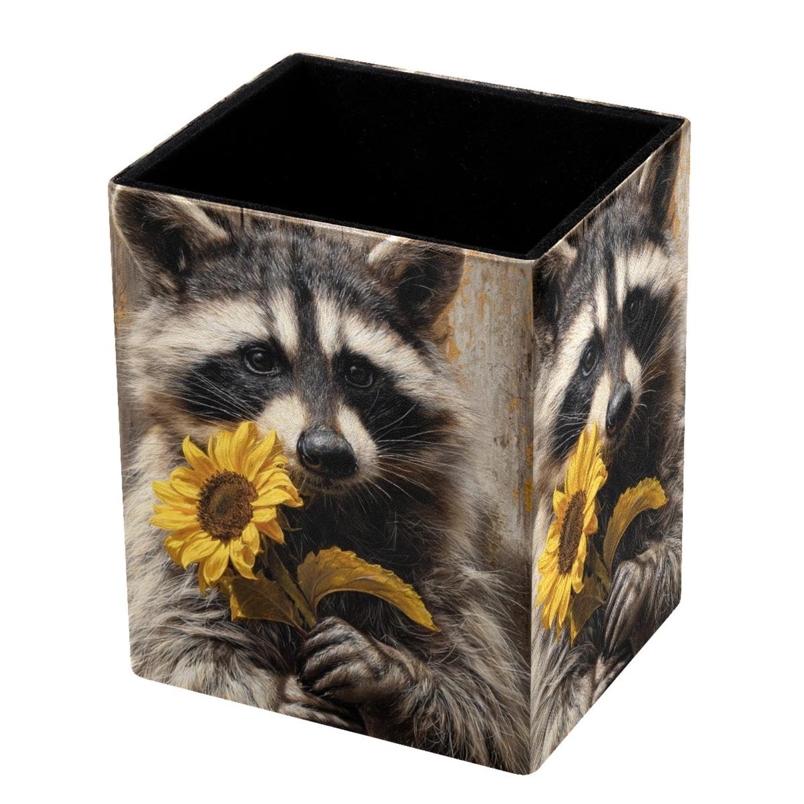 VAPOKF Pencil Holders for Desk, Sunflower and Raccoon Printed Pen Holders Pen Pot Makeup Brushes Storage Desktop Stationery Supplies Organiser for Home Office