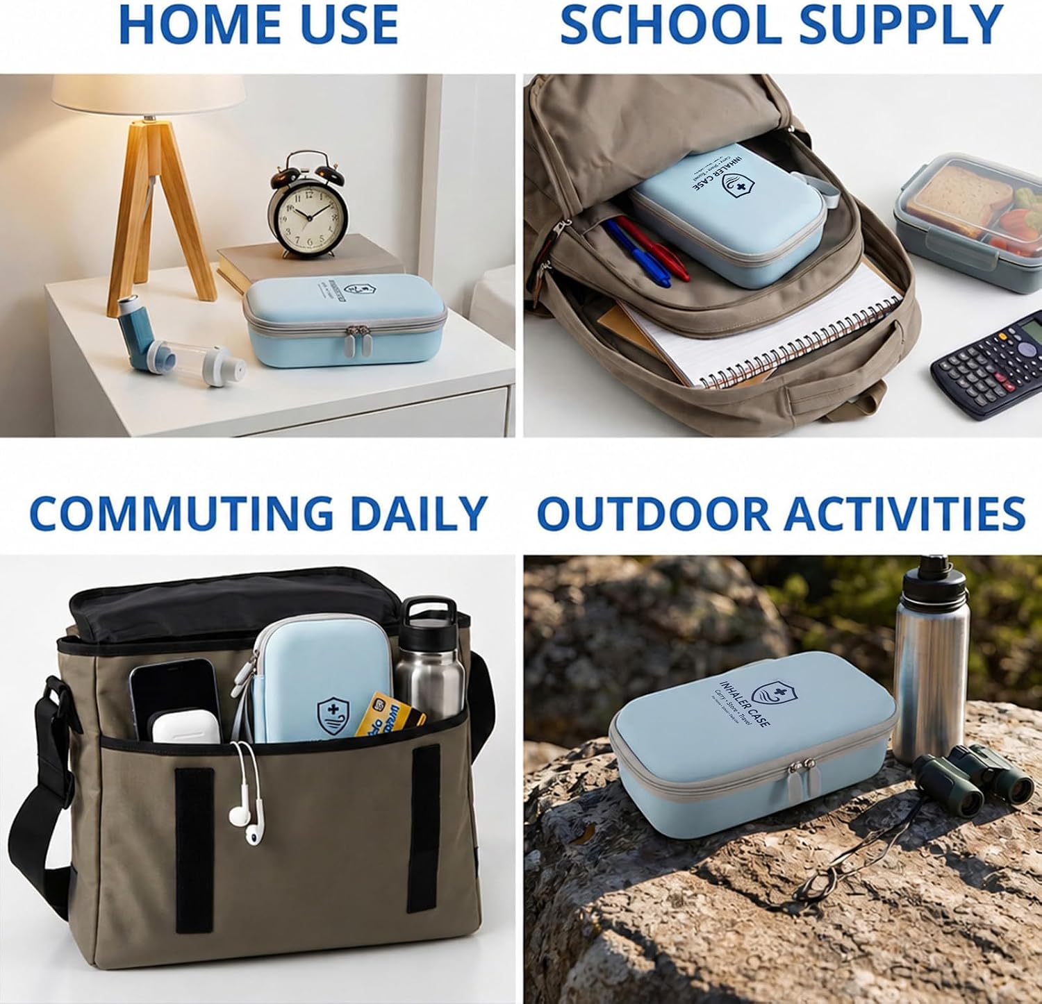 Asthma Inhaler Case, Portable Storage Box with Hand Strap, Fits Inhaler, Nebulizer Chamber & Emergency Meds, for Adults, Kids and Seniors,Only Case Included,Blue