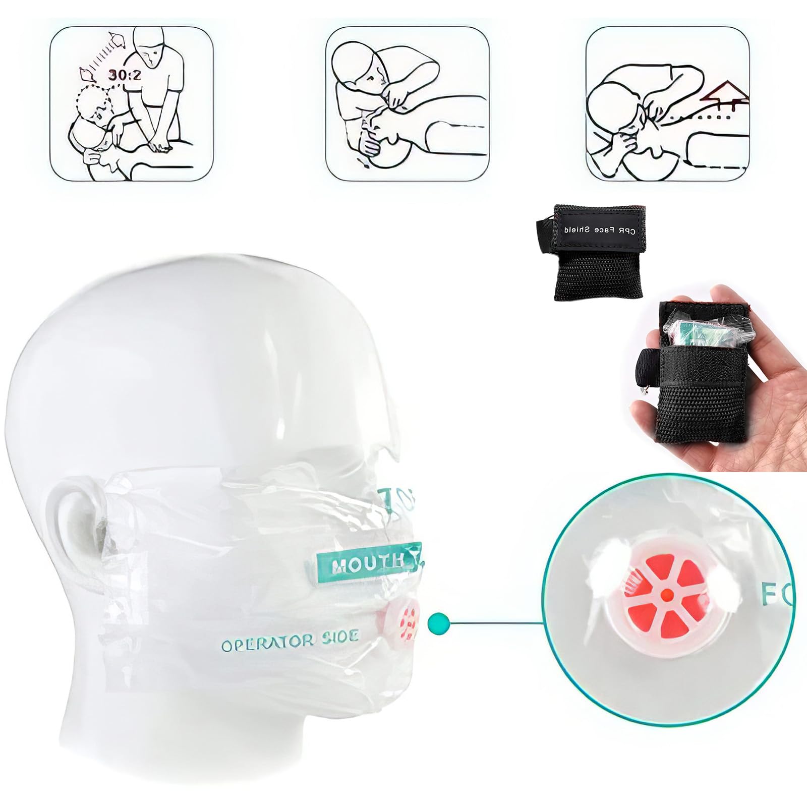 4 PCS Maschera di respirazione Portachiavi CPR Face Shield di Primo Soccorso Maschere respiratorie per Adulti e Bambini, Panno di Emergenza per Il Primo Soccorso o addestramento AED