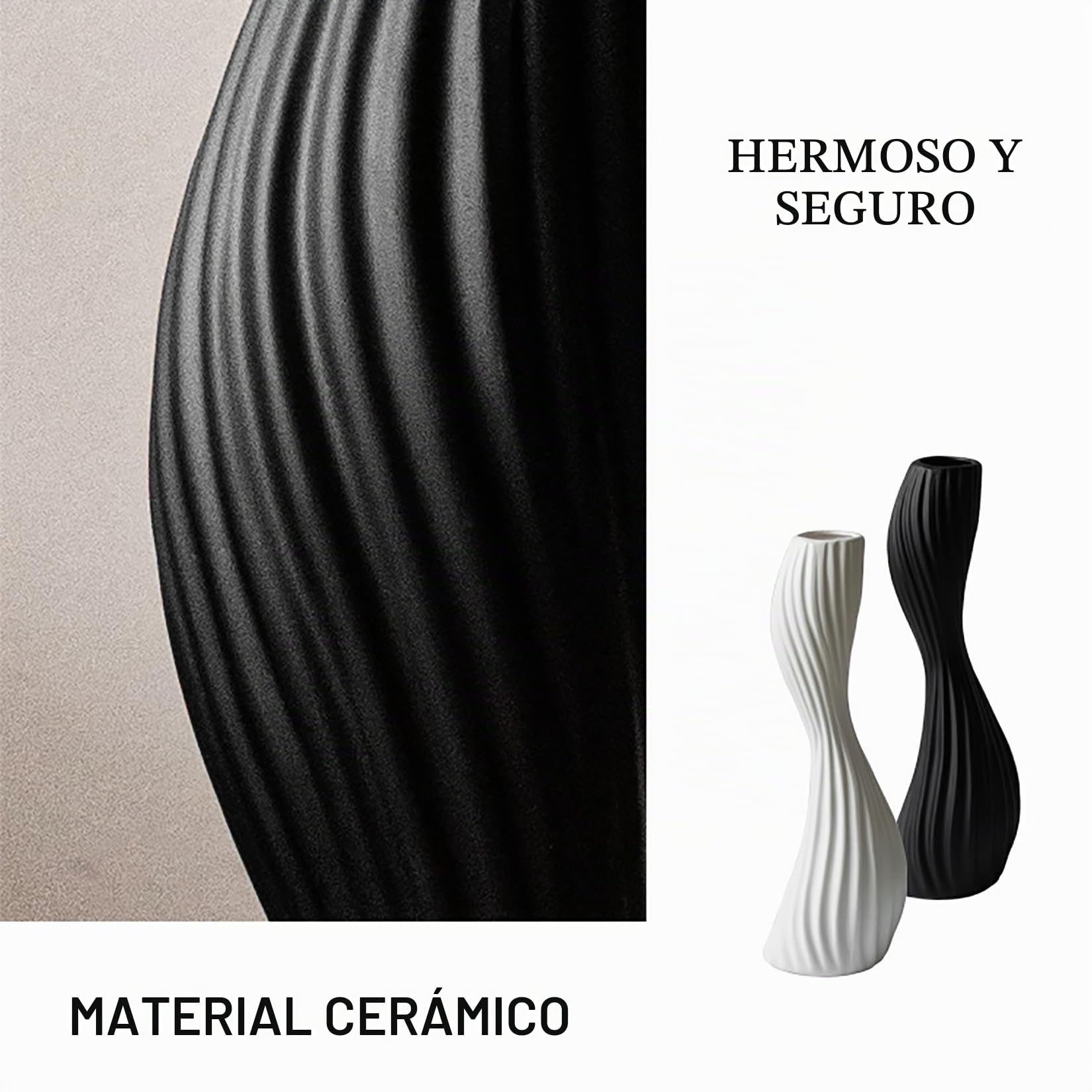 Jarrón Alto de Cerámica para Piso 40cm Moderno Florero Decoración para el hogar para salón Mesa Chimenea Mantel Entrada,Negro