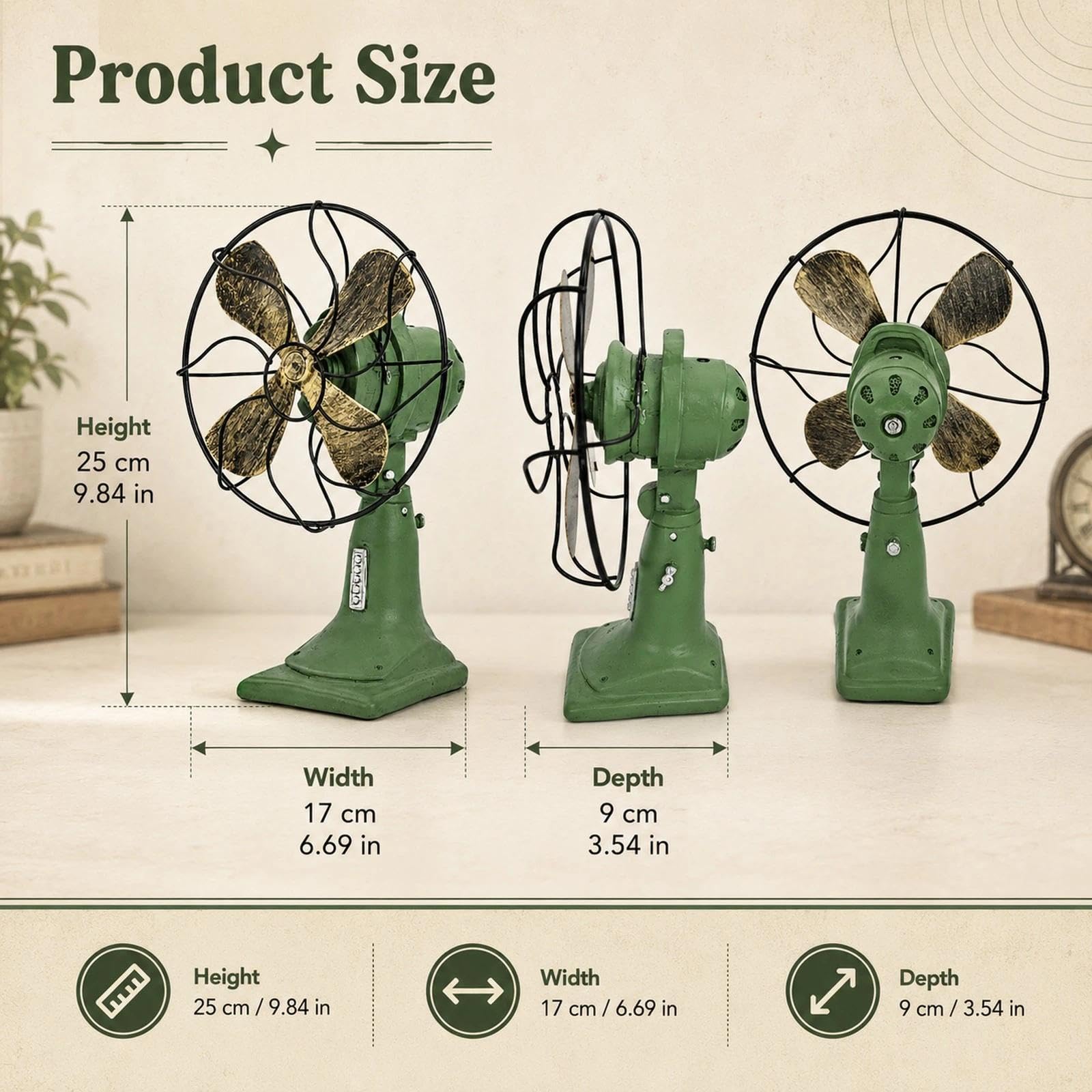 LOGOFUN Vintage Elektrische Fan Figur Retro Harz Desktop Ornament