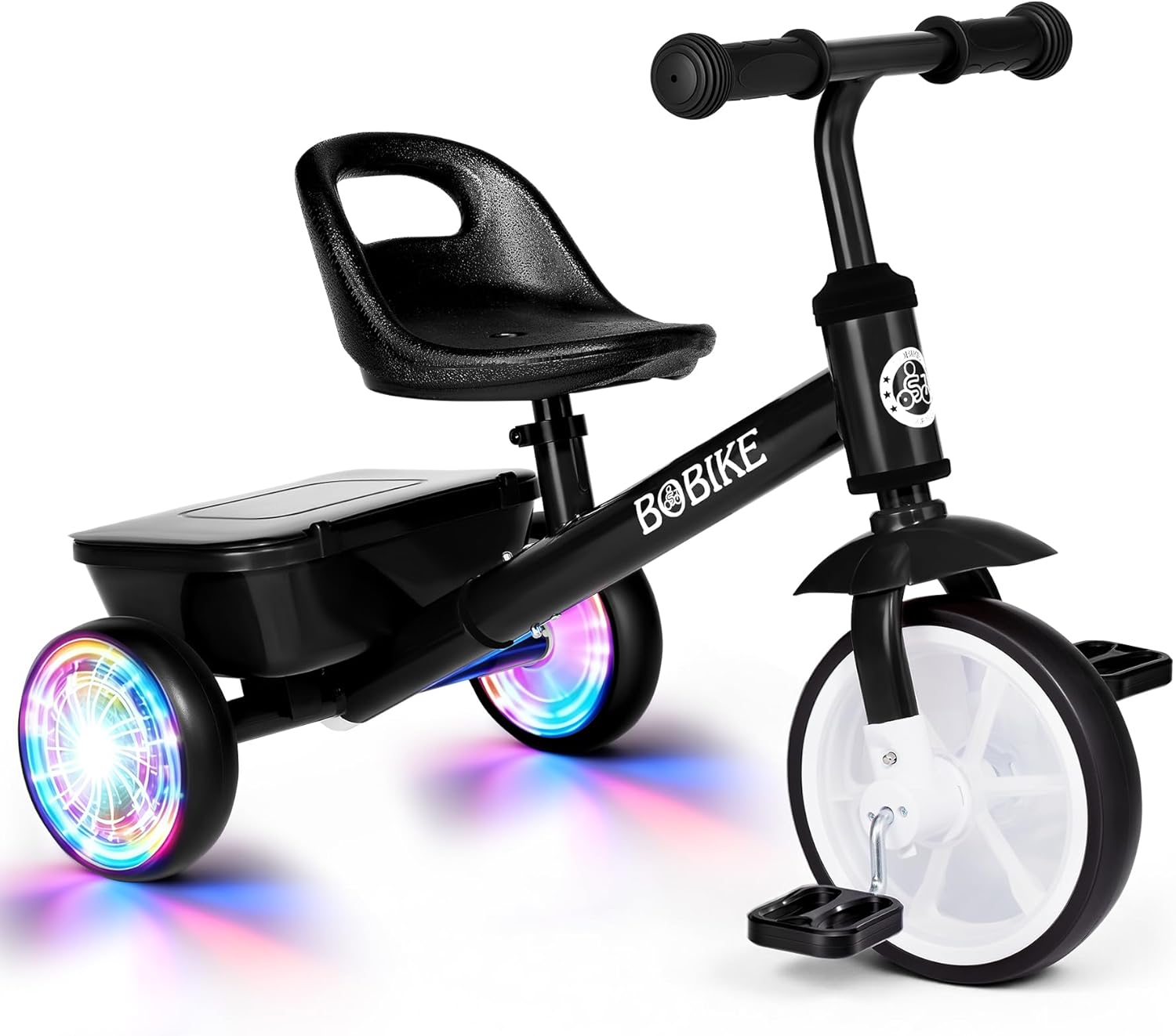 Bobike Toddler Tricycle for Ages 2-5 Years, Tricycle with 2 LED Light Wheels, Toddler Bike with 3-Position Seat and Rear Basket, Kids Bike Gift for Boys & Girl (Black) Bobike Toddler Tricycle for Ages 2-5 Years, Tricycle with 2 LED Light Wheels, Toddler Bike with 3-Position Seat and Rear Basket, Kids Bike Gift for Boys & Girl (Black)