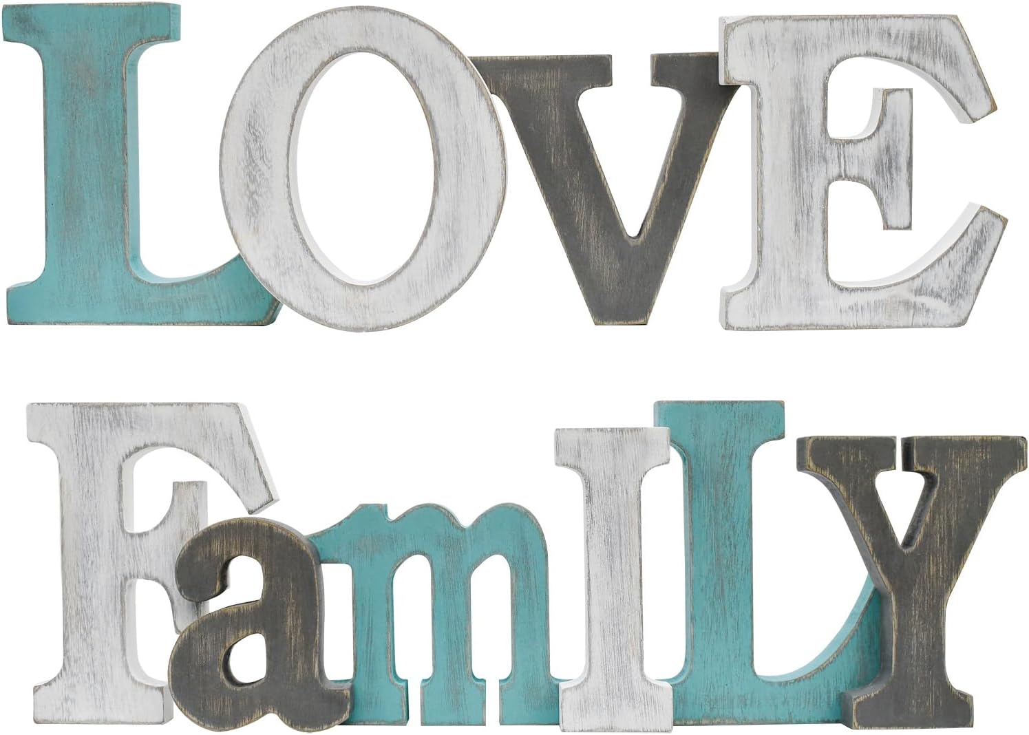 Rustic Wood Love Family Sign Decorative Cutout Word Sign Wall Decor, Multicolor Wooden Word Sign Freestanding Block Letters Wall Mounted Decorative Sign
