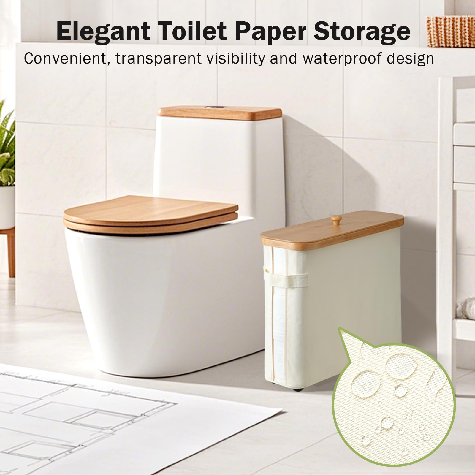 VVTHIP Toilet Paper Storage Basket with Lid and Handle for Bathroom? Bamboo Collapsible Toilet Paper Holder Storage with Non-Slip Bottom ,Extra Toilet Roll Storage, Beige