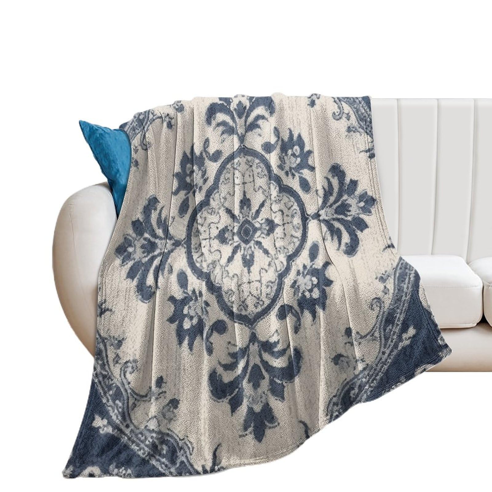 Couverture damassée bleue 178x203cm : l'élégance du grand plaid doux