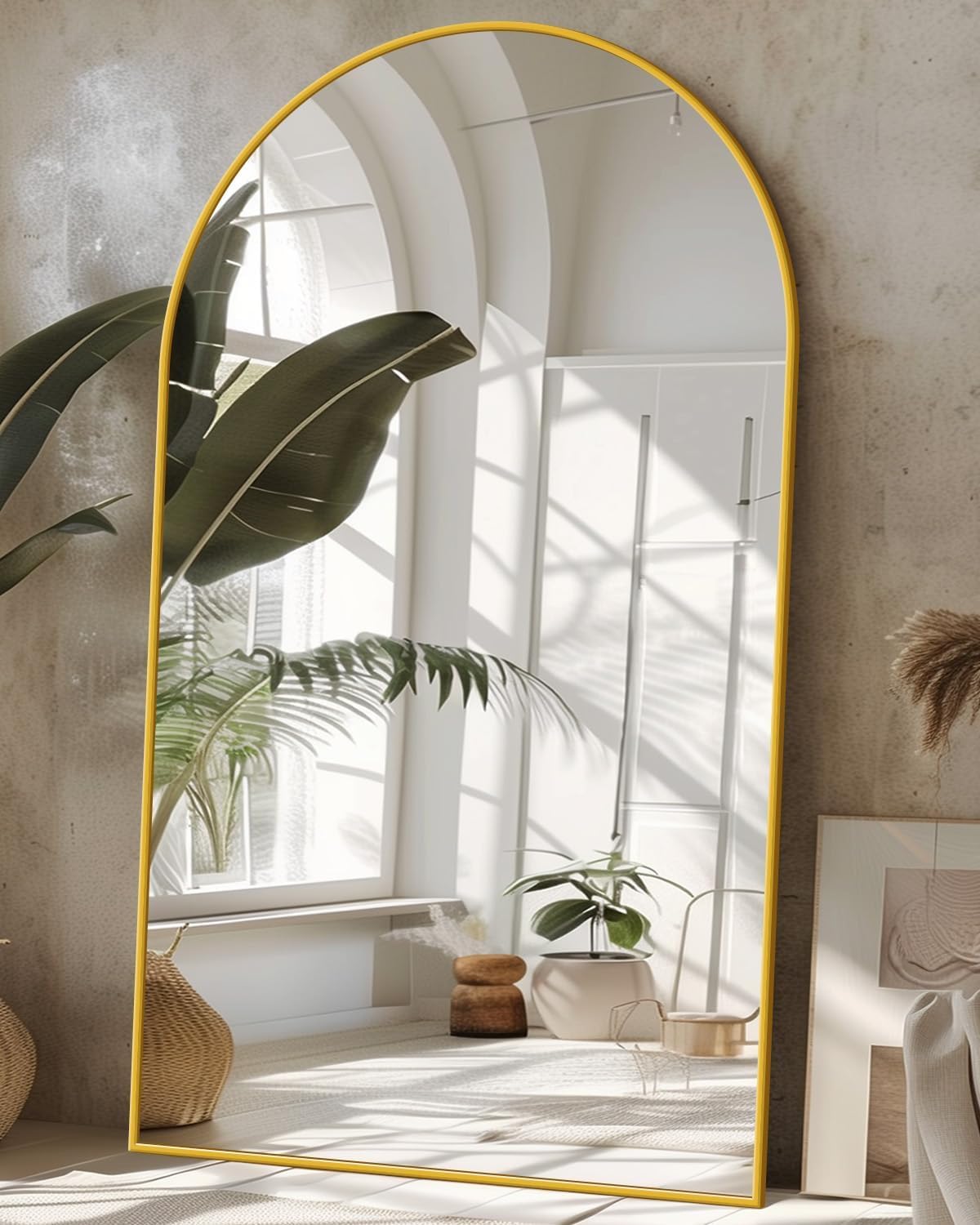 Antok 76" x44” Arched Full Length Mirror, Floor Mirror with Stand,Gold