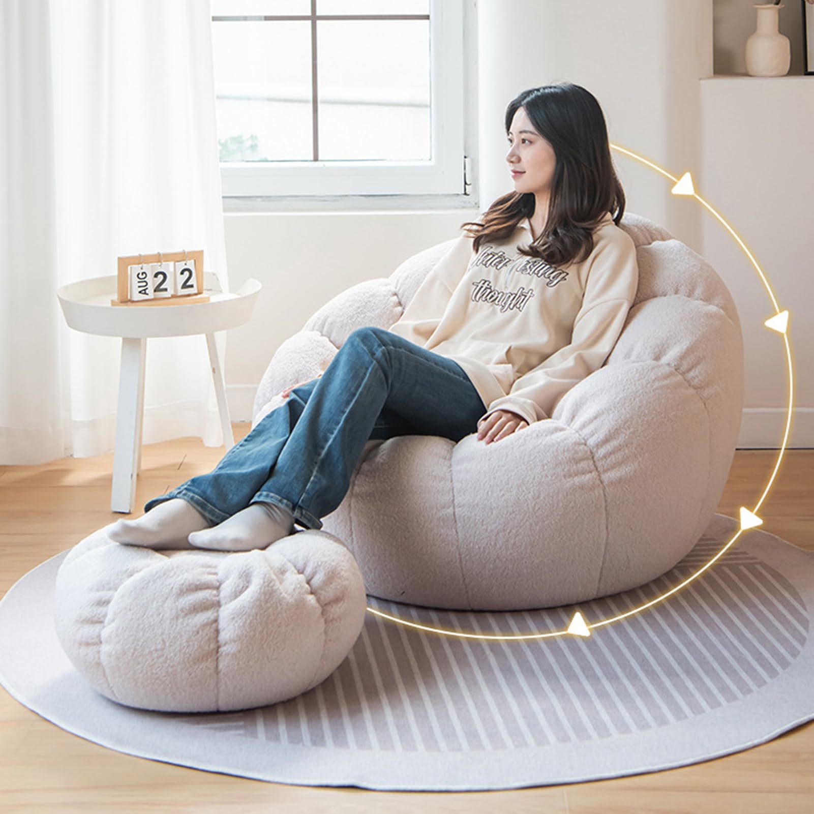 Bean Bag Sitzkissen Sessel Bodenkissen Aufbewahrungstasche (Nur Cover) Große Sitzsack Sitzkissen-Hülle - Indoor wie Outdoor Lounge Gamer Sitzsack Sessel,Weiß