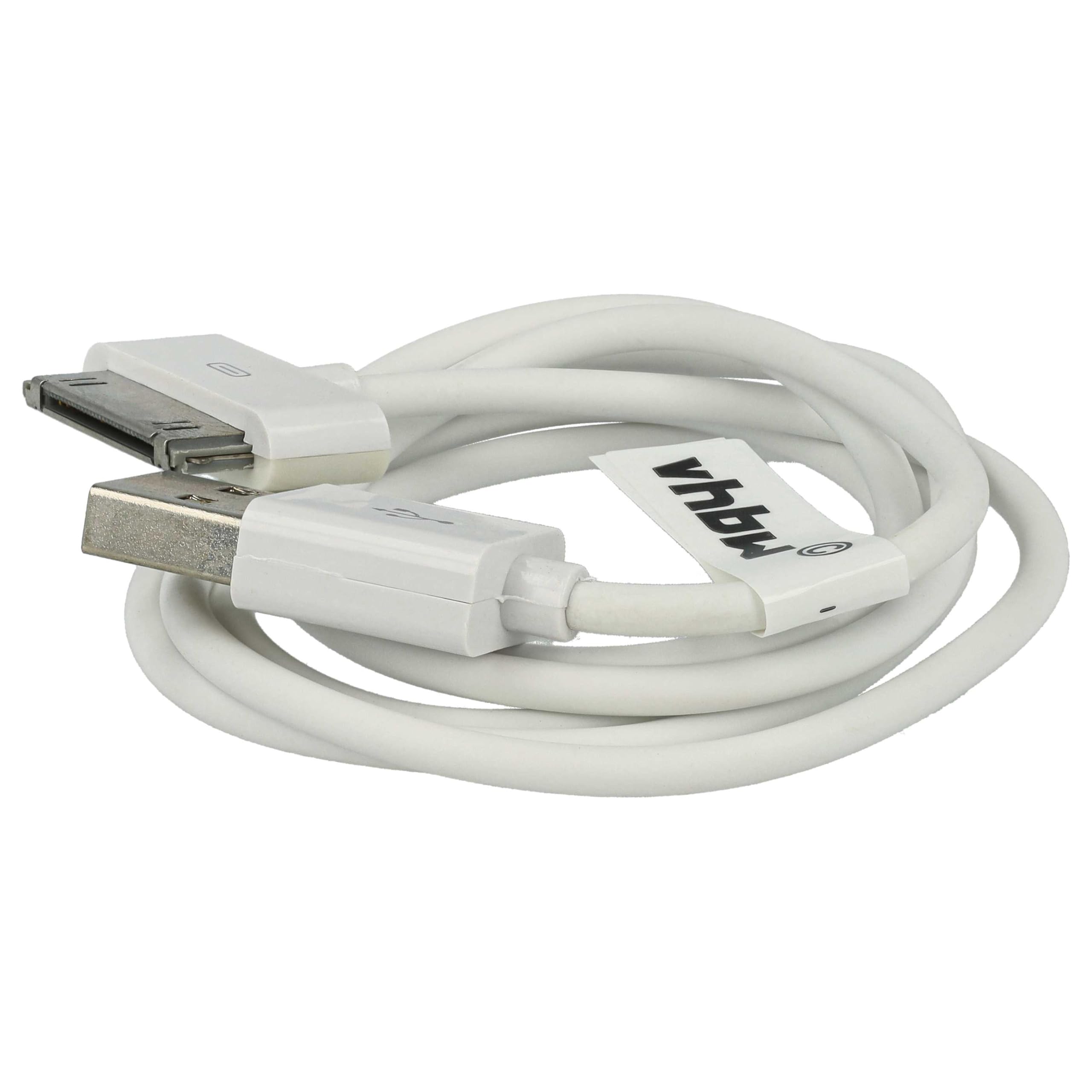 vhbw Kabel USB do transmisji danych kompatybilny z Apple iPod Touch 3 generacji | A1318, Touch 4 gen. - A1367, Touch 2 generacji. - Odtwarzacz MP3 A1288, biały, 80 cm