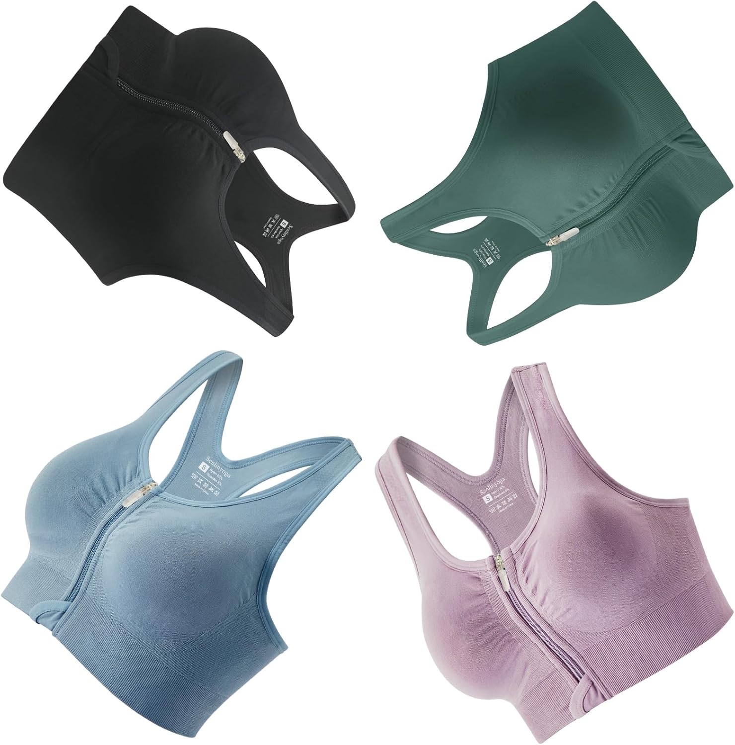 Zip Front Sports Bras for Women-Raceback Medium Support Padded Bra for Workout Yoga Gym Running - Image 2