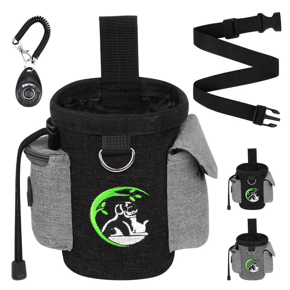 Adiwo Small Dog Treat Bags, Dog Treat Pouch Bag Including Waist Belt and Training Clicker, Adjustable Drawcord Closure