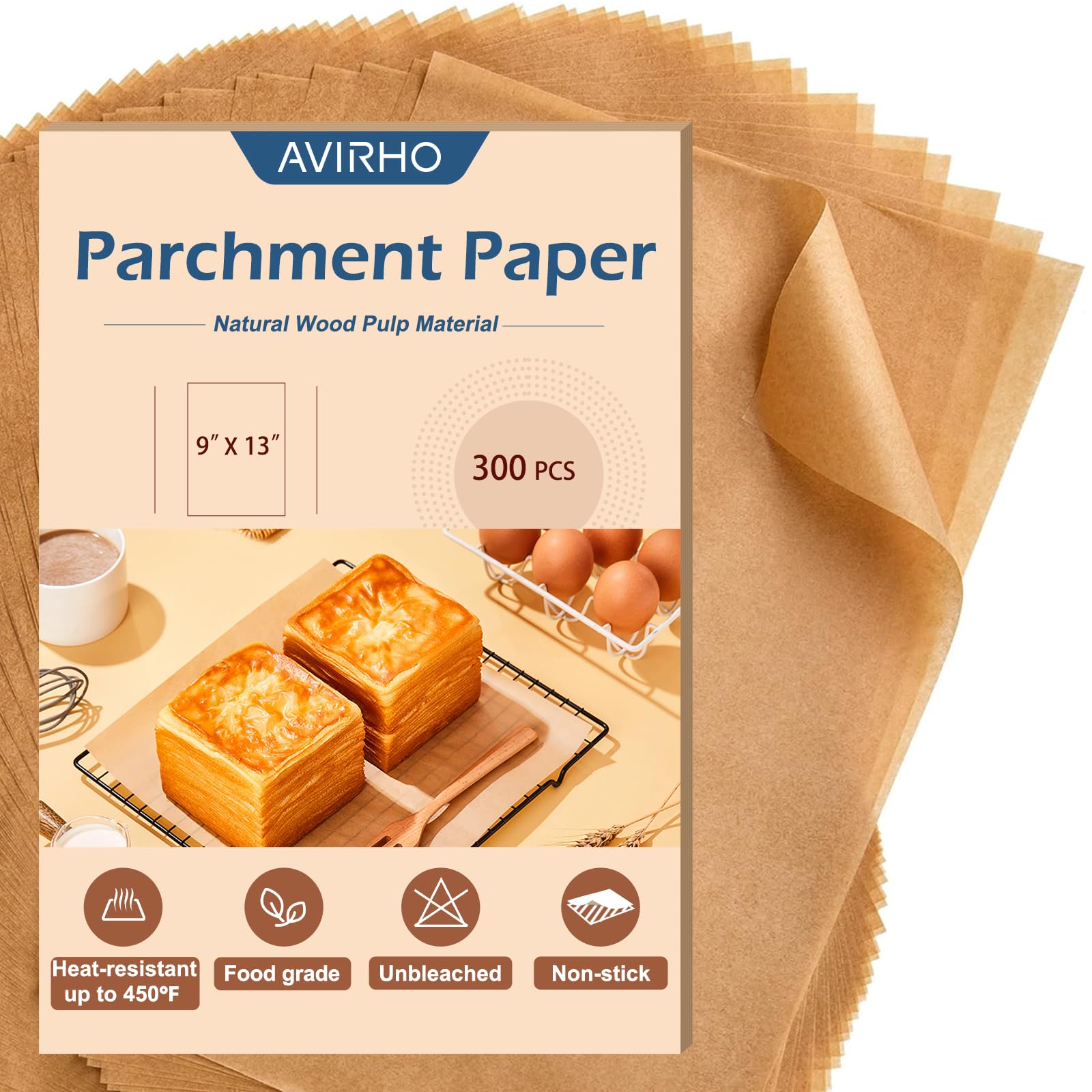 Hojas de papel pergamino para hornear, papel de pergamino antiadherente precortadas de 9 x 13 pulgadas para hornear, asar, freidora de aire, hojas de pergamino sin blanquear al vapor para pan,