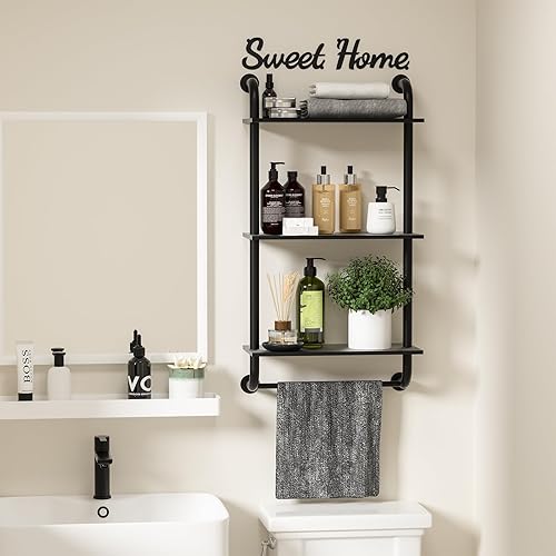 Miniatura 5 de Estantes de baño montados en la pared, estantes rústicos de tubería de granja, estante de pared de 3 niveles, estantería de tubería industrial,