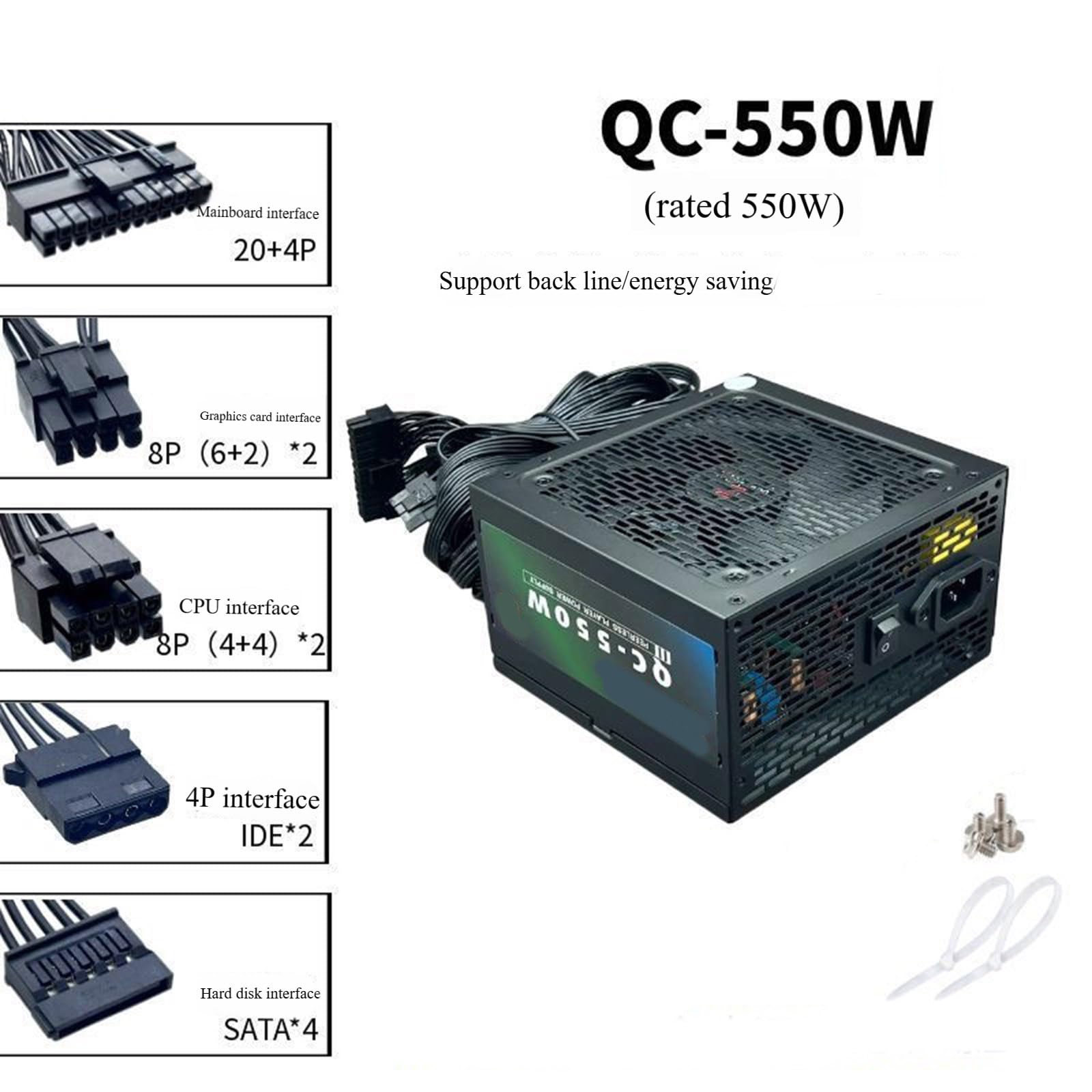 Alimentatore silenzioso con ventola da 550 W/650 W/750 W, 8 pin, per giochi minerari, accessori per computer, alimentatore desktop da gioco