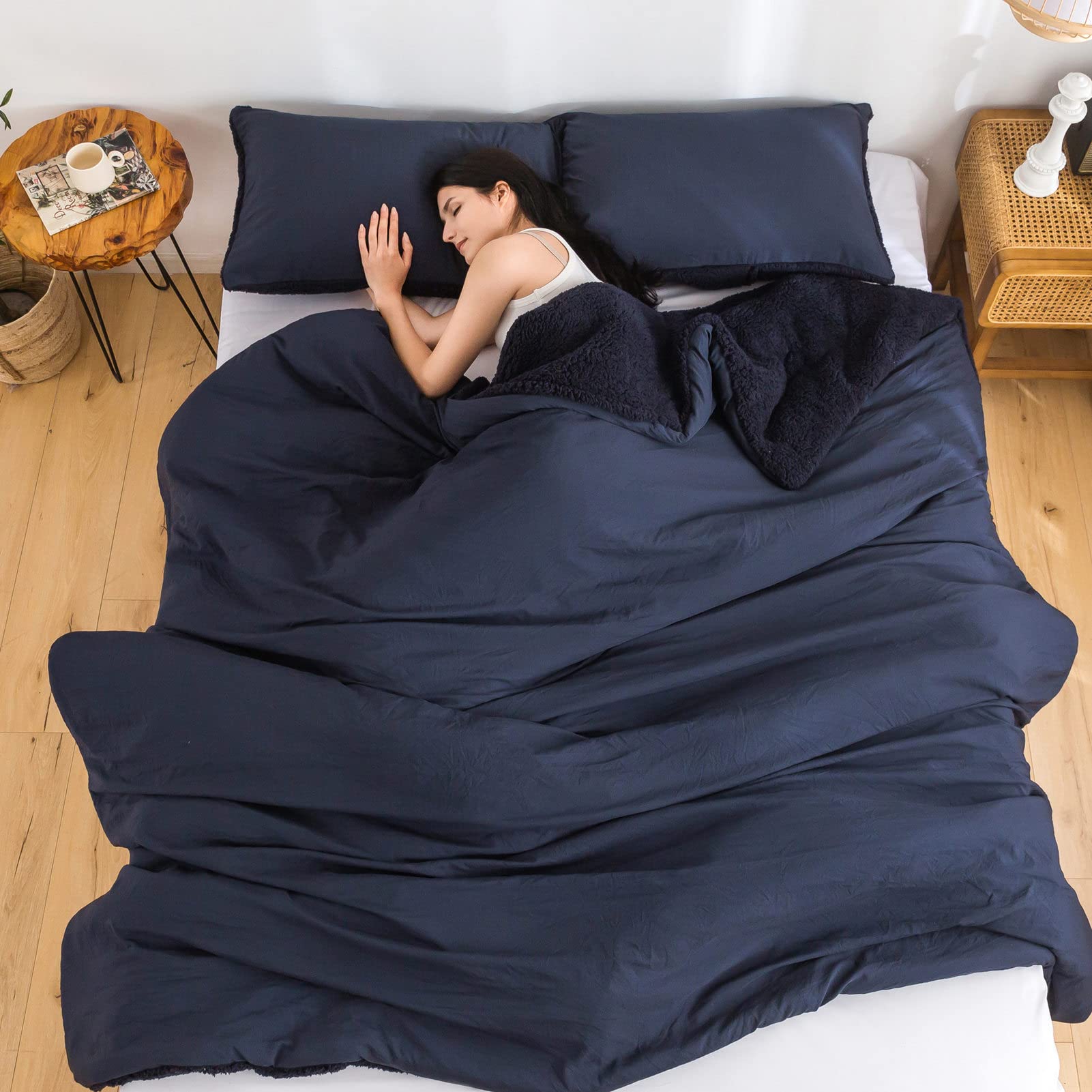 Warm Sherpa Comforter Set with Pillowshams Fleece Comforter King Size