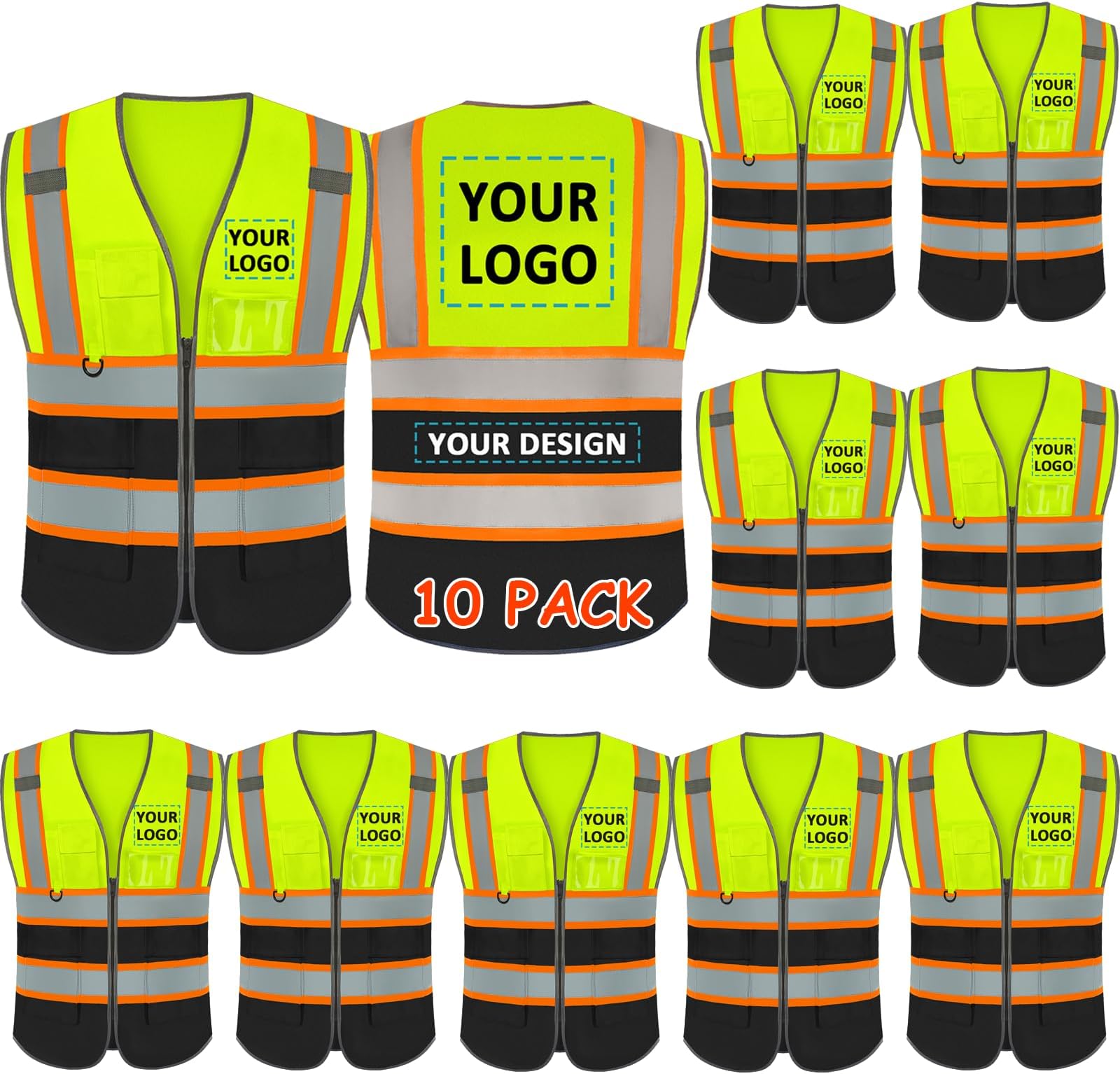 BeautyWill Custom Logo 10/20 Pack Safety Vest Class2 High Visibility Vest with Pockets Breathable Construction Vest Bulk