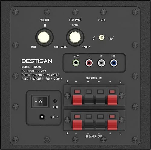Miniatura 3 de BESTISAN Subwoofer de 6.5 pulgadas, subwoofer de audio doméstico alimentado con graves profundos en diseño compacto, para estudio y cine en casa,