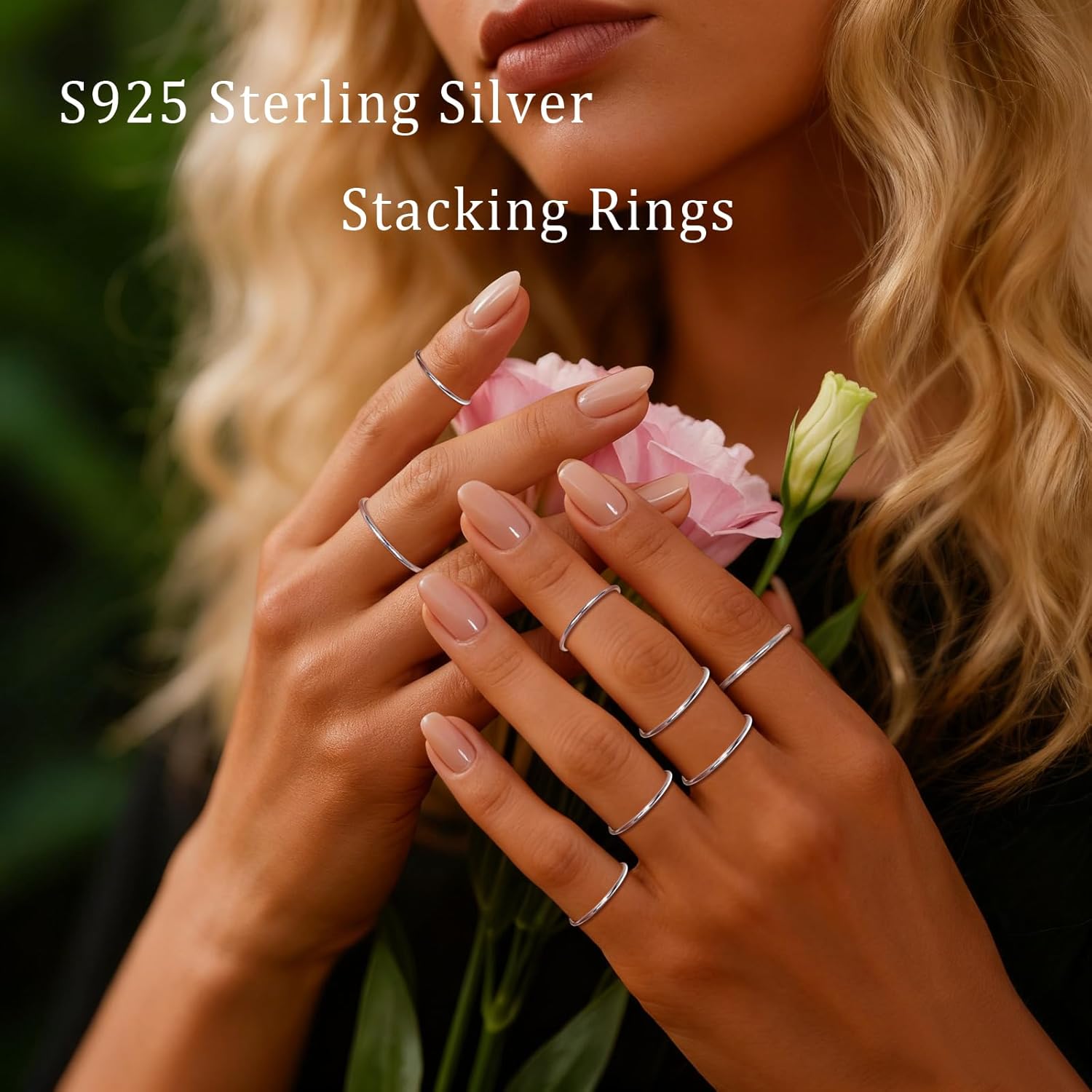 CANDYFANCY 925 Sterling Silver 1.2mm Stacking Midi Thin Rings Thumb Pinky Ring Stack Knuckle Rings for Women Band Ring Size 2.5-8.5 - Image 4