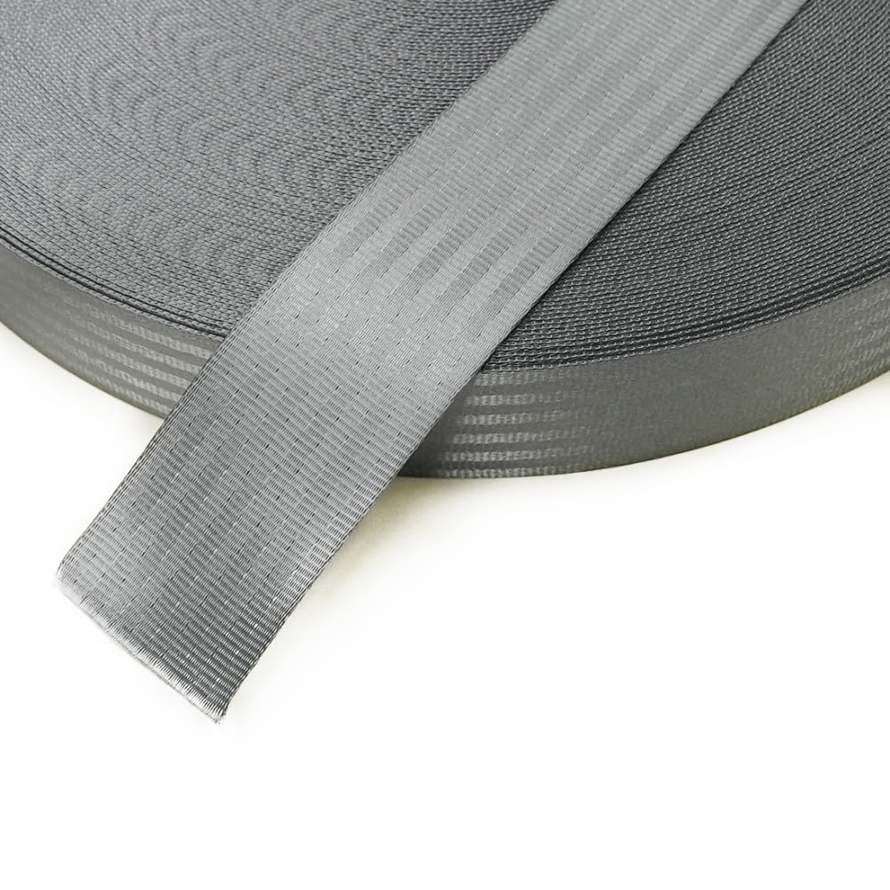 48mm Wide Polyester Webbing Strap, Multiple Colours, Durable Woven Design for Upholstery and Crafts, Sold per Metre as one Continuous Length (Silver Grey)