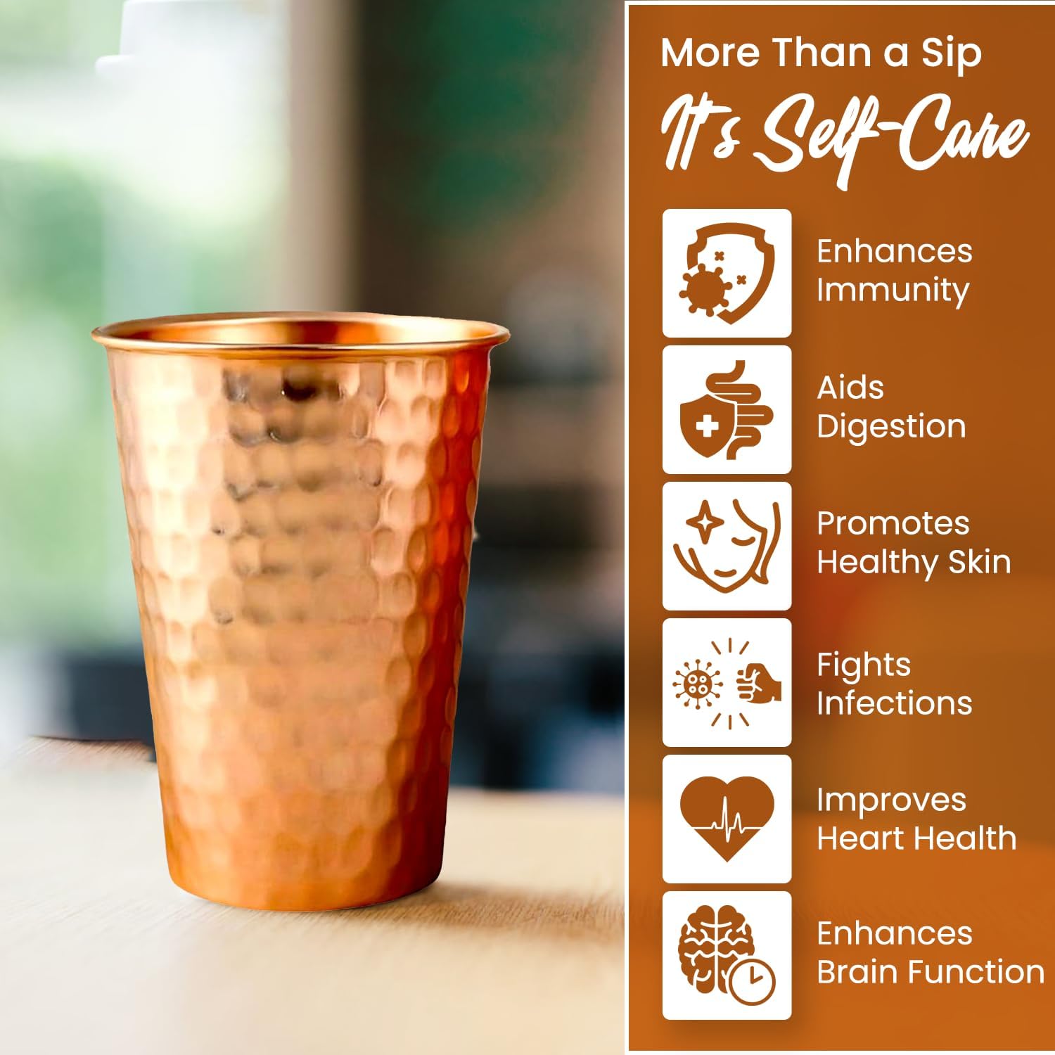 Pure Copper Hammered Tumbler, 100% Pure Copper Cup 600 ml 20.2 oz, Handcrafted Hand-Polished Drinking Glass for Ice Cold Water, Ayurvedic Copper Water Tumbler