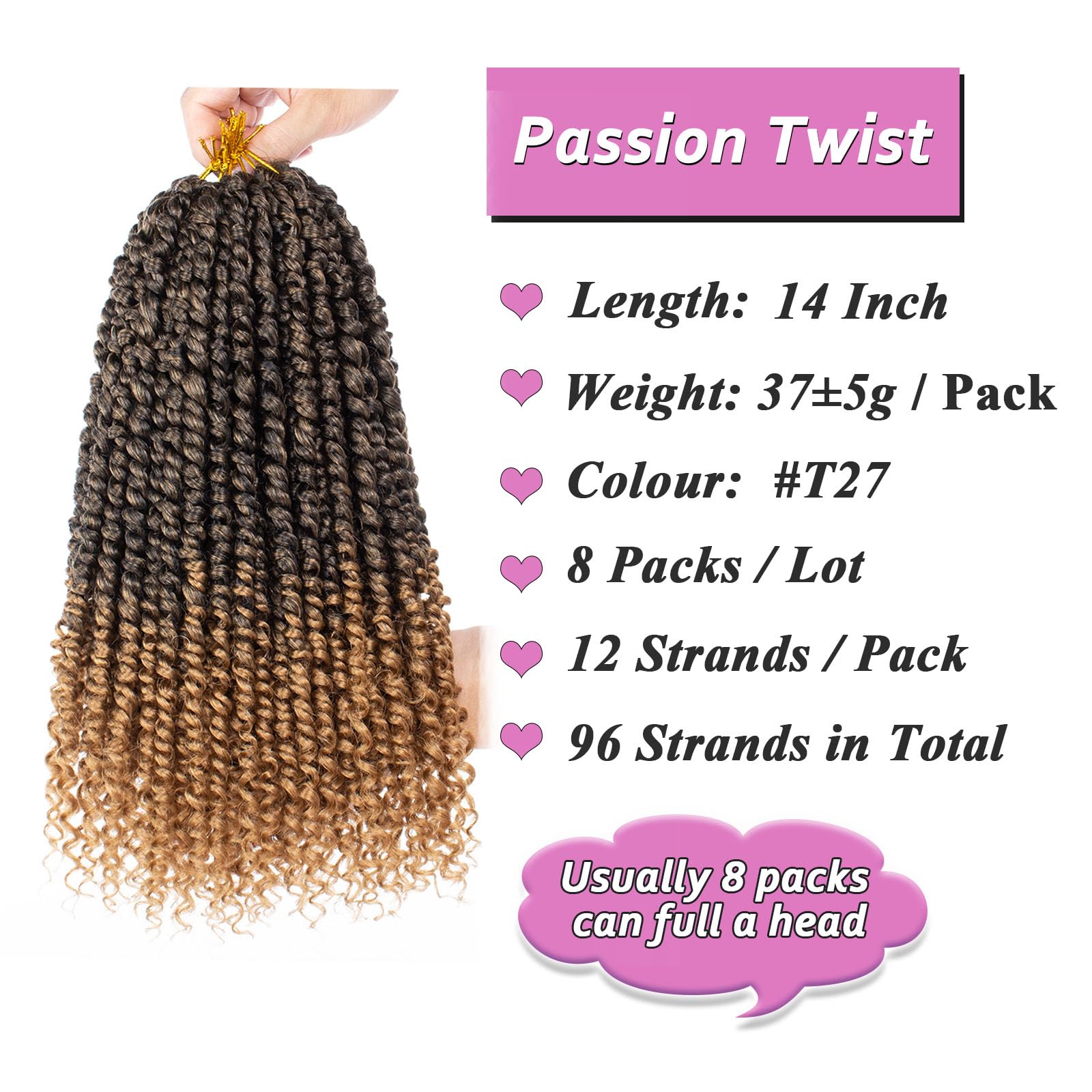 Samtress 14 Inch Pre-twisted Passion Twist Hair 8 Packs Pre-looped Crochet Braids Synthetic Ombre Blonde Bohemian Curly Twist Braiding Hair Extensions for Women (#T27) - Image 2