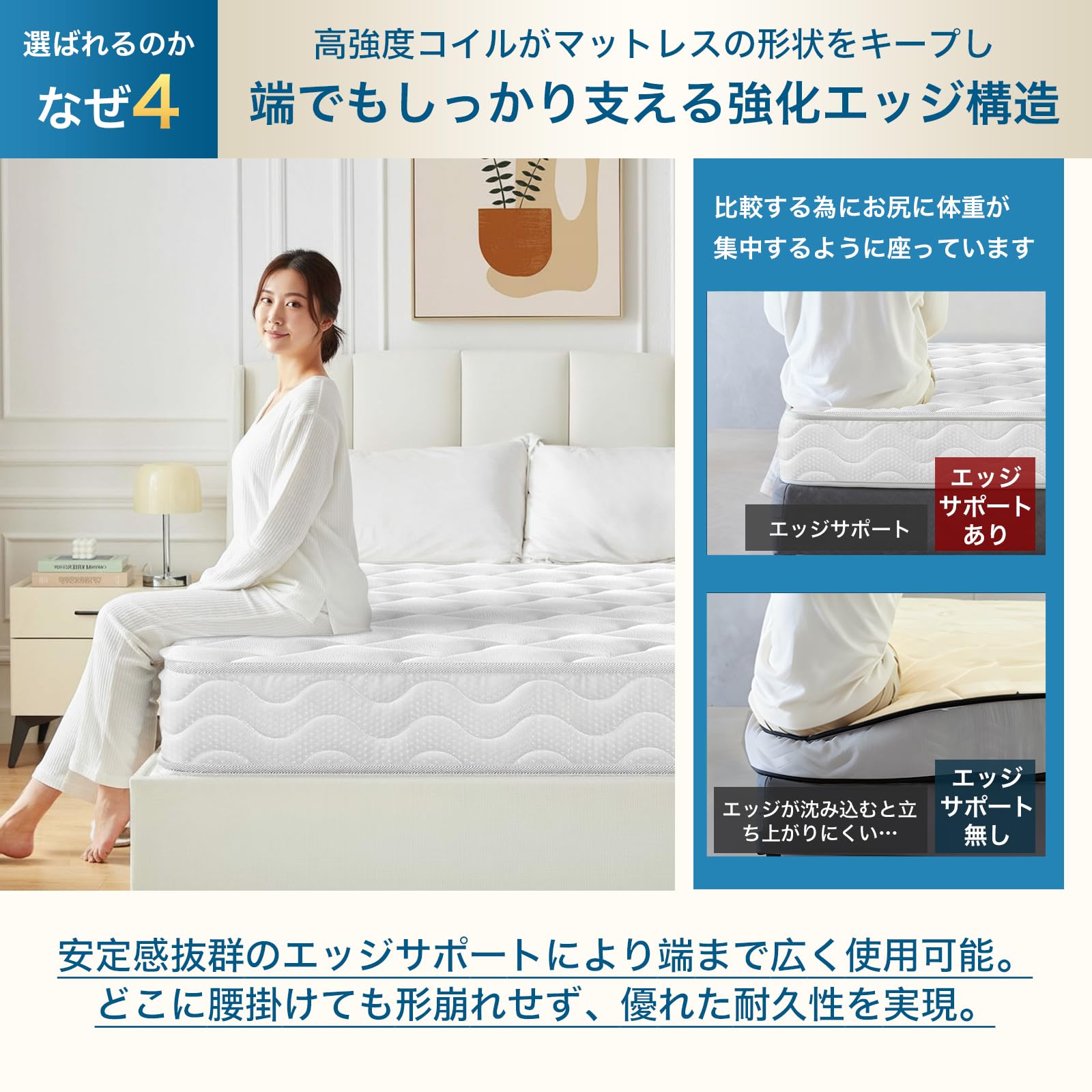Amazon.co.jp: マットレス クイーン コットン生地 やや硬め 極厚20cm