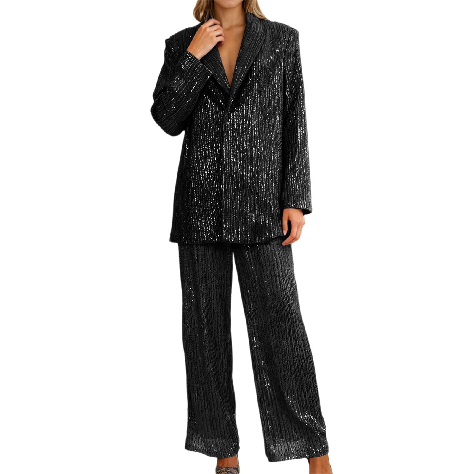 Elegante in Due Pezzi con Paillettes e Pantaloni a Gamba Larga per Abbigliamento Casual e Abbigliamento con Top e Pantaloni Scintillanti