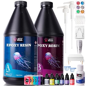 LETS RESIN 1 Gallon Epoxy Resin Kit with Color Pigment, Crystal Clear & No Bubble Epoxy Kit, Not Yellowing & Low Odor Casting Resin for Art, Craft, Jewelry, River Table