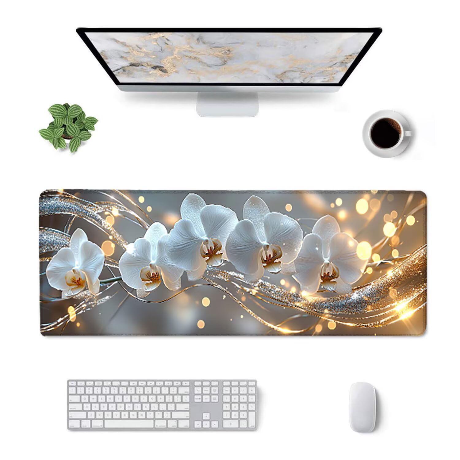 Podkładka pod mysz do gier, 1400 x 600 mm XXL Podkładka pod mysz do gier, duża, antypoślizgowa, wodoodporna, rozszerzona długa klawiatura, akcesoria biurowe, do gier, komputera, komputera (orchidea