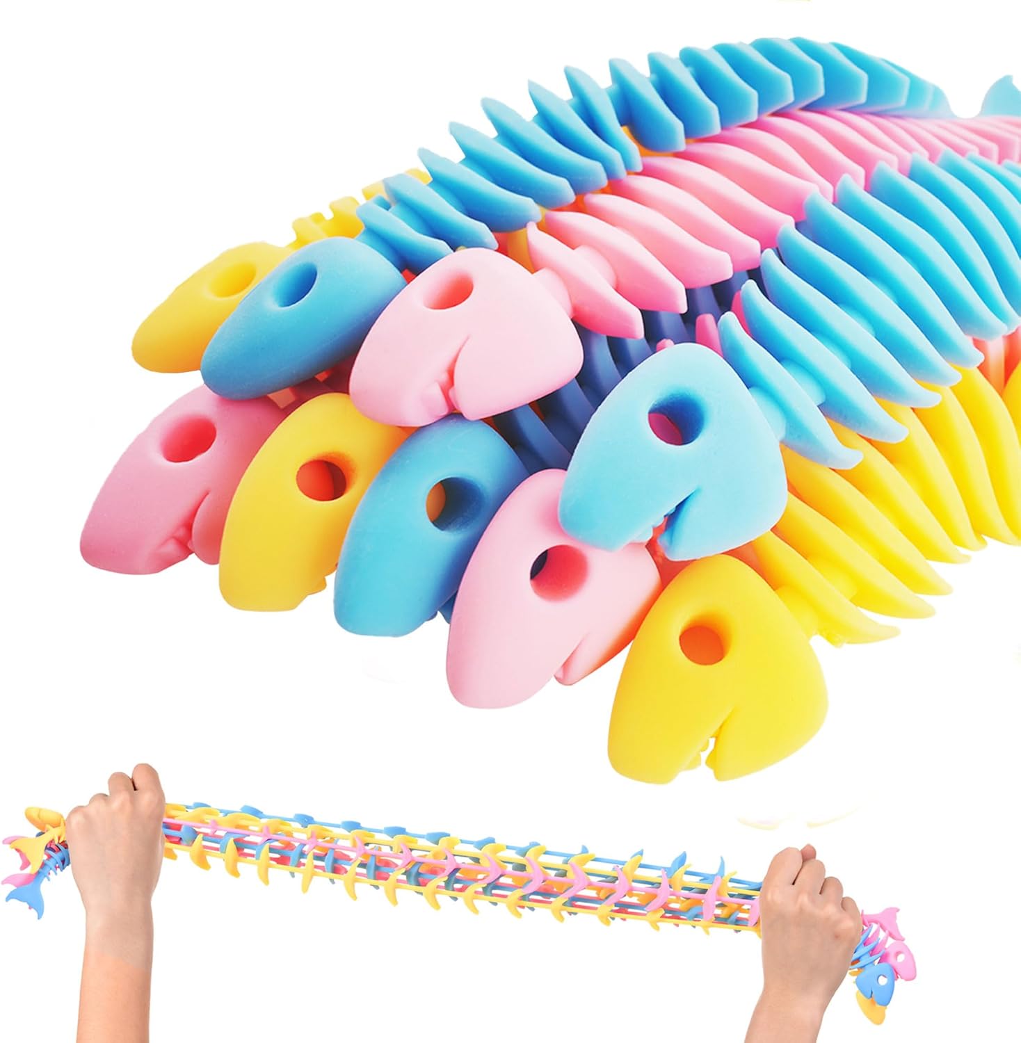 Fish Bone Sensory Toys 9 Pcs Tangle Fidget Toy Muticolor Stretchy Strings Toy for Stress Relief Sensory Toys for Kids with Autism Treasure Box Toys for Classroom