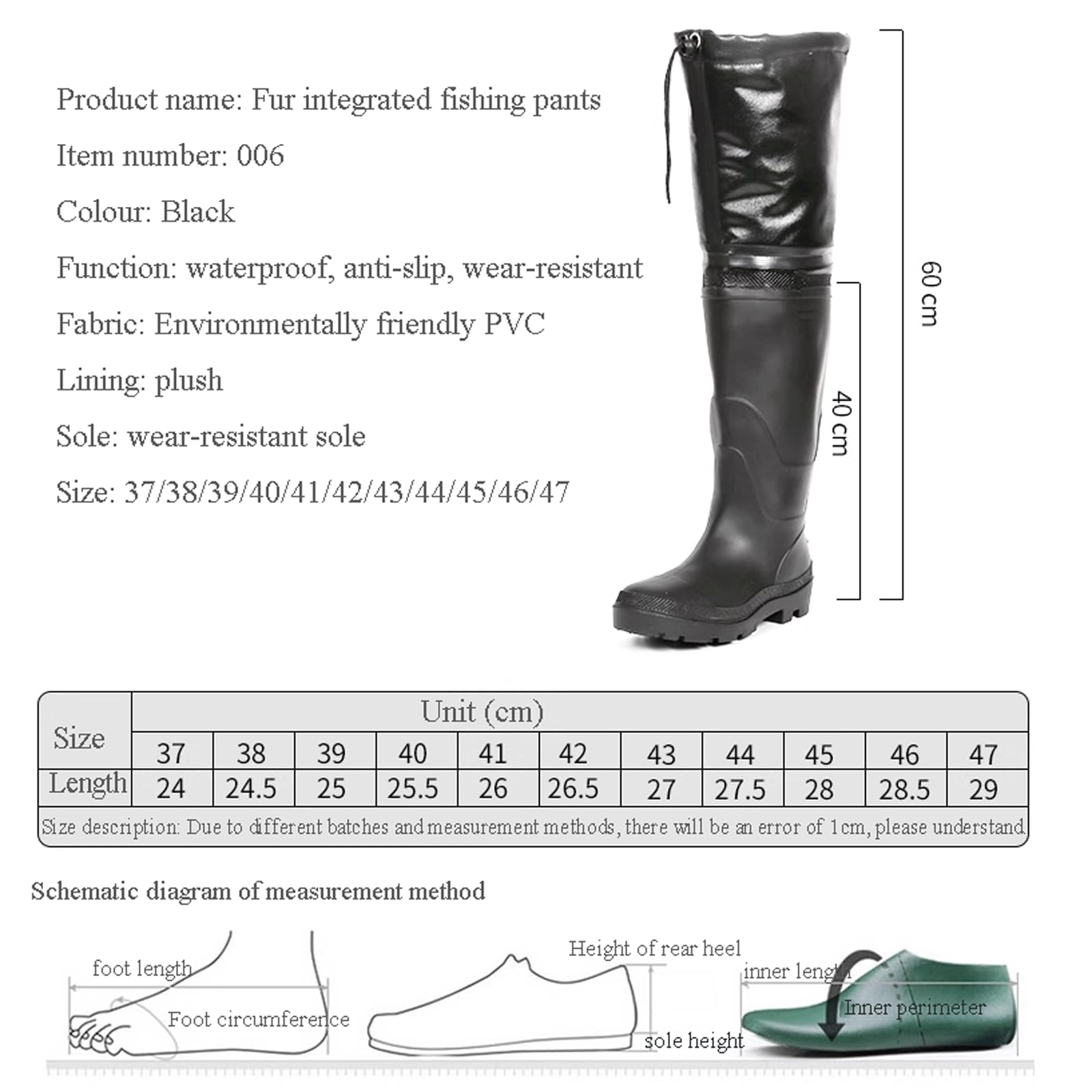 Genouillère avec Cuissardes élastiques réglables et Chaudes, Hauteur 60cm, pour Hommes et Femmes, Travail agricole Bottes Anti-Boue