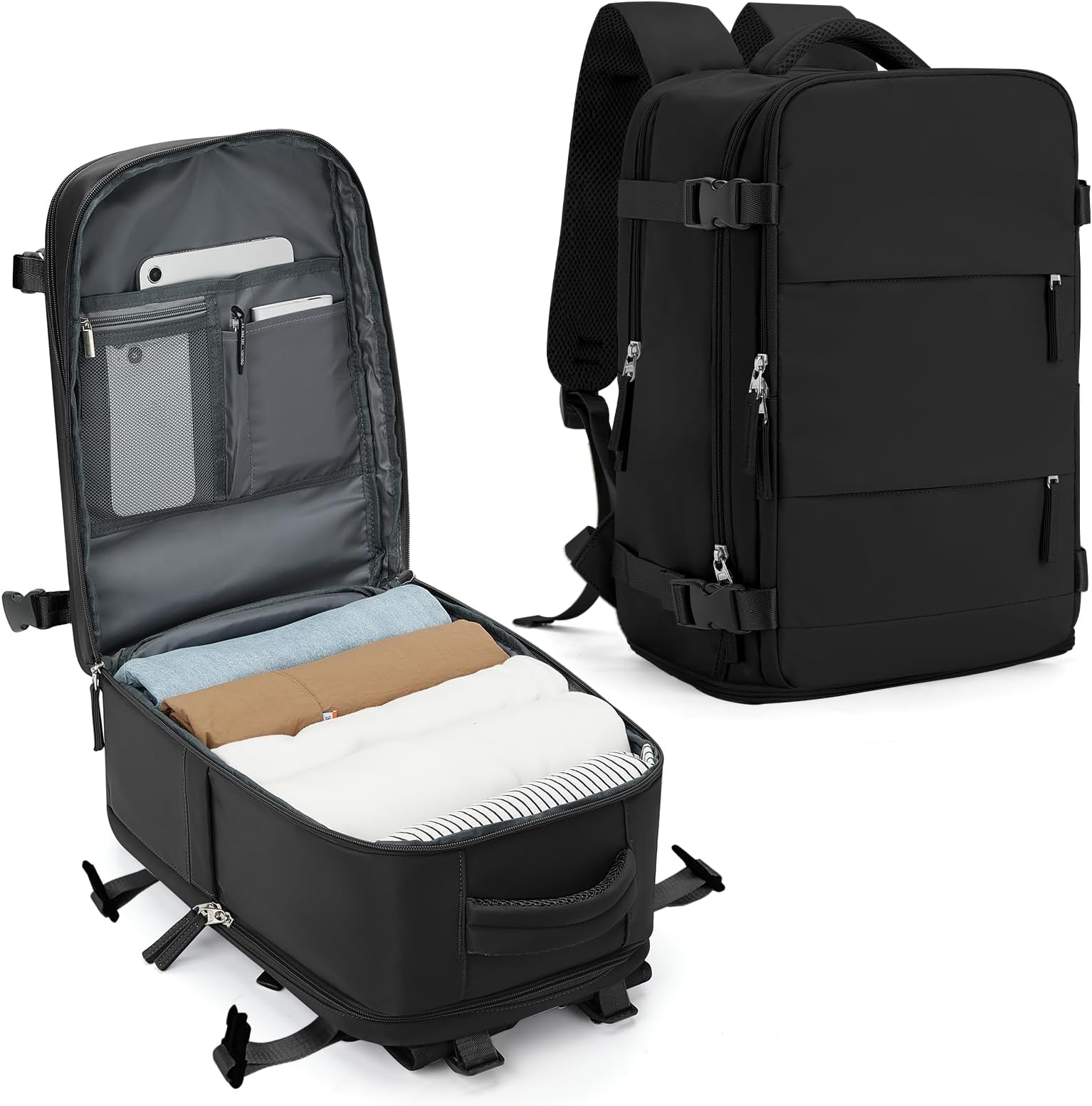 SZLX Vacuum Backpack Travel Bag with Pump, New Ryanair Cabin Size Bag 40x30x20 Backpack Wizz air, Large Travel Backpack Women Men Carry On Casual Daypack Fit 14 Inch Laptop with Shoes Compartment