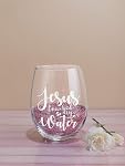 Jesus Touched My Water - Funny Wine Glass for Men Women Adults - 15 oz Stemless Wine Glass