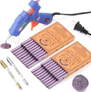 Wasole 40Pcs Reddish Purple Sealing Wax Sticks with Glue Gun and 2Pcs Wax Seal Pens for Wedding Invitations, Cards, Envelopes, Gift Wrapping
