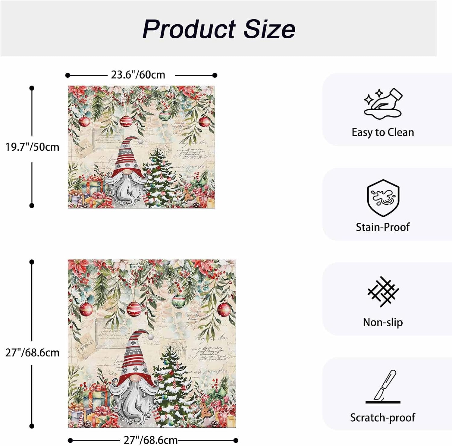 Washer and Dryer Covers for the Top, Beige Christmas Gnomes Decorative Washing Machine Protector Mat, Dryer Top Cover for Laundry Room, Xmas Tree Poinsettia Winter Gifts 23.6" x 19.7" (Pack of 1) image 5