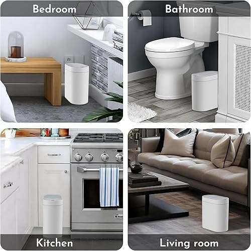 Miniatura 7 de Basurero de baño con tapa de 2 galones delgado con sensor de movimiento, cubo de basura de plástico automático estrecho para dormitorio, sala de
