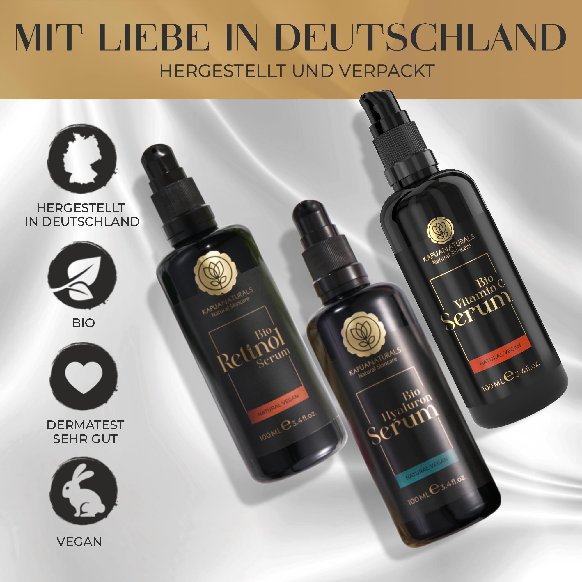 BIO Gesichtspflege Geschenk Set • 3x100 ml • Geschenke für Frauen • 100% BIO & Vegan • Hyaluron + Retinol + Vitamin C Serum • Geschenkset Frauen • Geschenke Frauen • Valentin, Weihnachten, Geburtstag