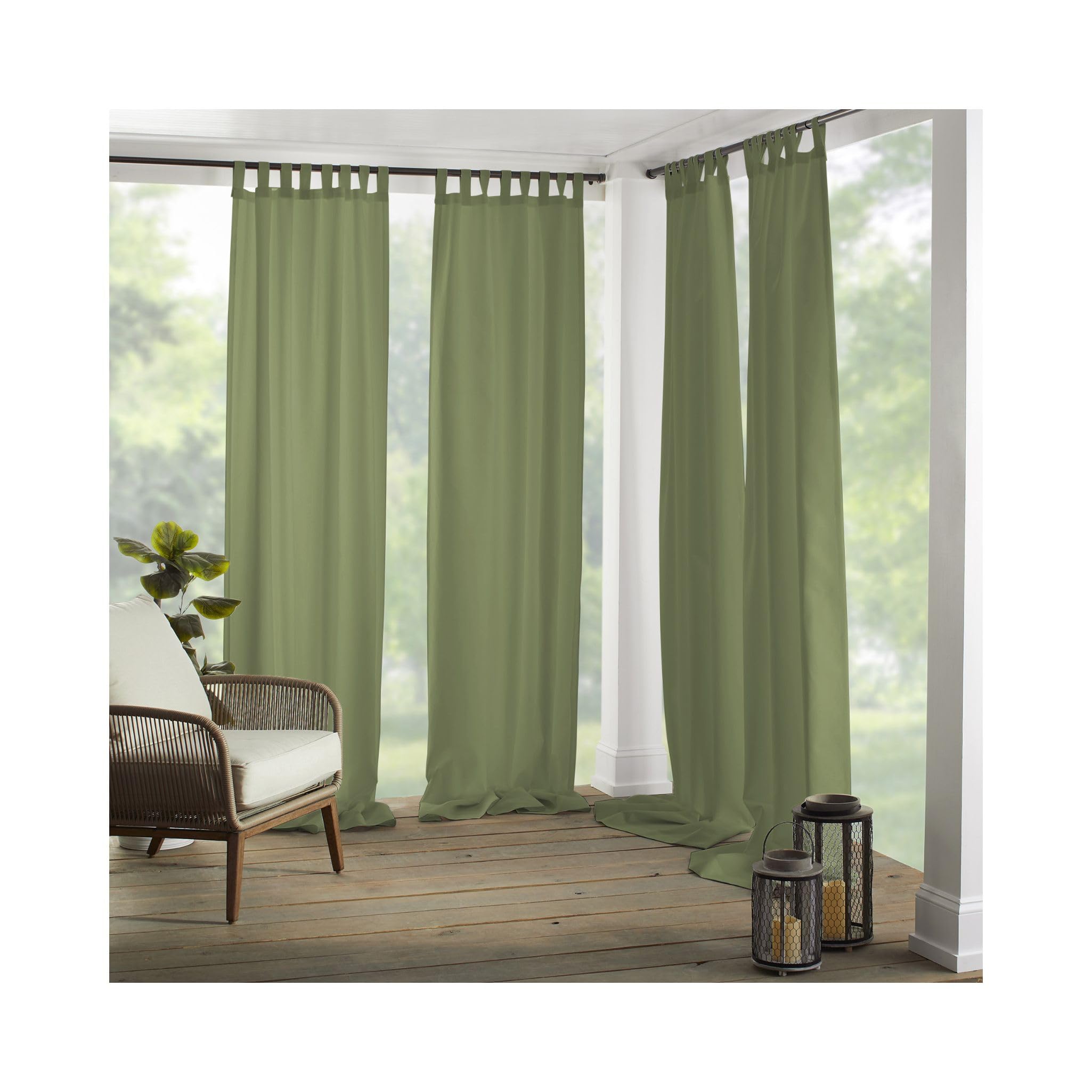 Elrene Home Fashions 26865643145 Indoor/Outdoor Solid Tab Top Single Panel Window Curtain Drape, 52" x 108", Green, 52"x108" (1-image-13