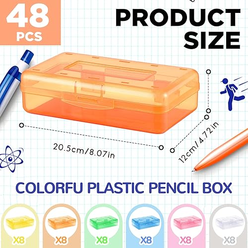 Miniatura 2 de Paquete de 48 cajas transparentes para lápices de plástico de gran capacidad, cajas de almacenamiento para lápices de lápices de crayón duro, cajas