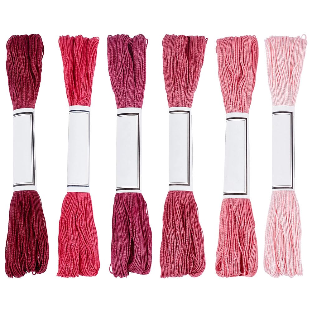 FREEBLOSS 6pcs Sashiko Thread 100% Cotton 6 * 50m(55yds) Japanese Embroidery Sashiko Threads 4-Strand Sewing Thread & Floss for Hand Sewing Embroidery Supplies (Pink), Total 300M/329yds