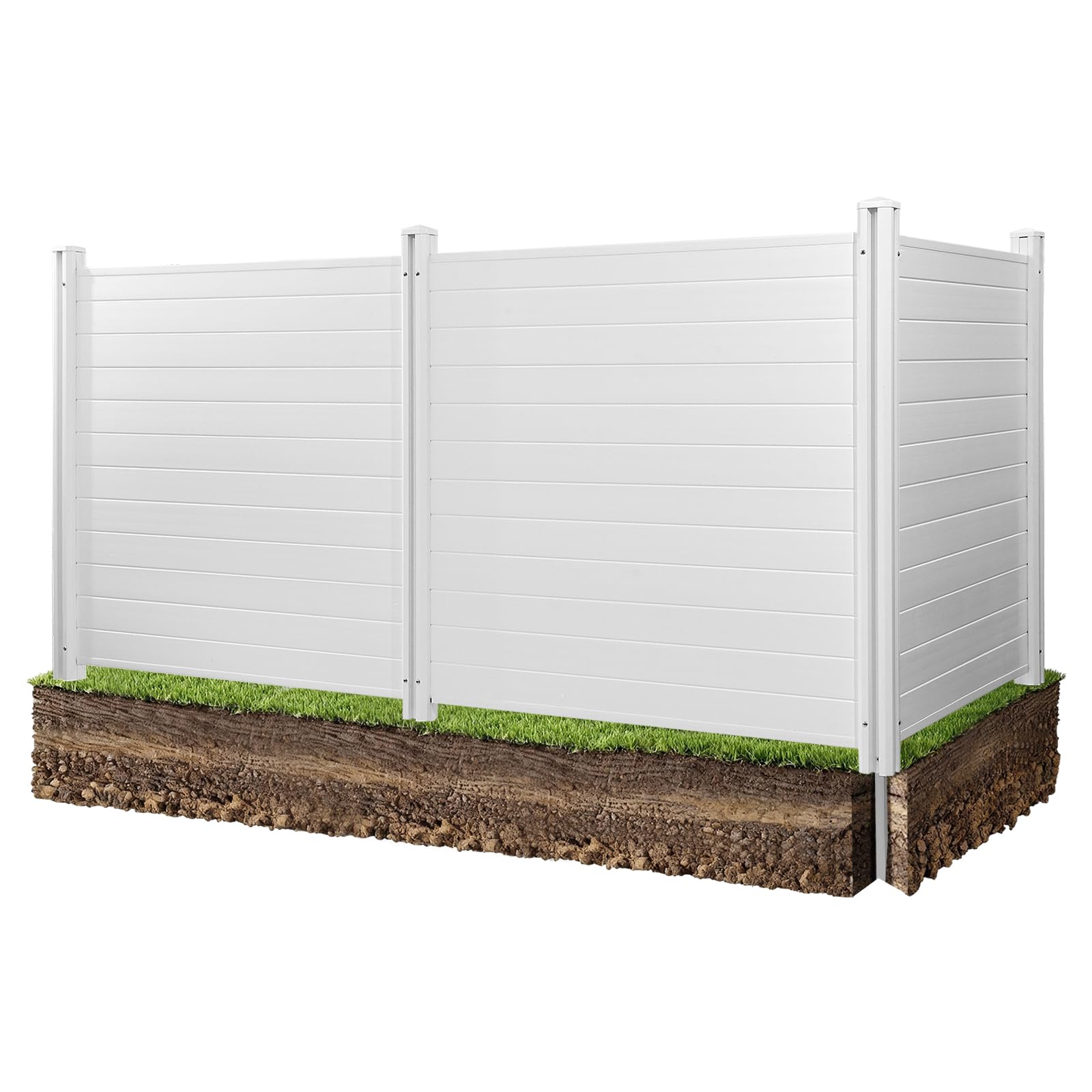 VEVOR Outdoor Privacy Screen, 50in H x 50in W Air Conditioner Fence, 3-Panel Pool Equipment Enclosure, Horizontal PVC Privacy Fence with 27.5 in