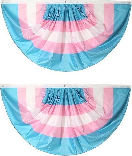 Bandera plisada de arcoíris transgénero de 3 x 6 pies, diseño de arcoíris plisado, 2 banderines de abanico transgénero, arco iris transgénero, medio