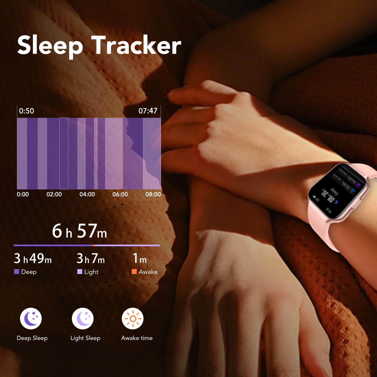 Gerafame Smartwatch Donna,1,96" Orologio Smartwatch Donna, Cardiofrequenzimetro/Monitoraggio del Sonno, Smart Watch con 112 modalità sportive, IP68 Impermeabile per Android iOS