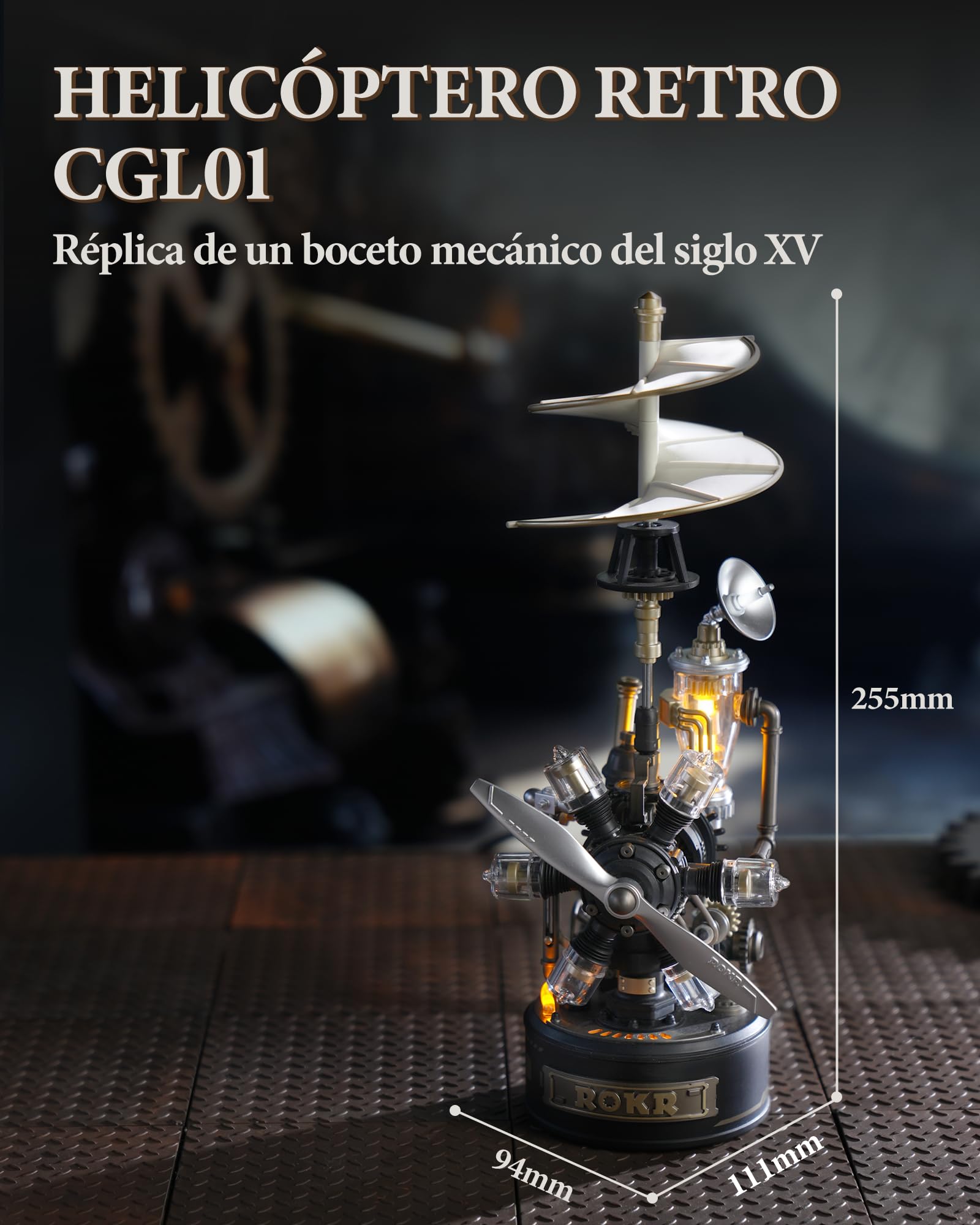 ROKR Puzzle 3D Modelo de Montaje Mecánico Helicóptero rotativo CGL01 | Maquetas para Construir Adultos Plástico Metal, Regalos DIY de Temática Industrial, Rotating Helicopter