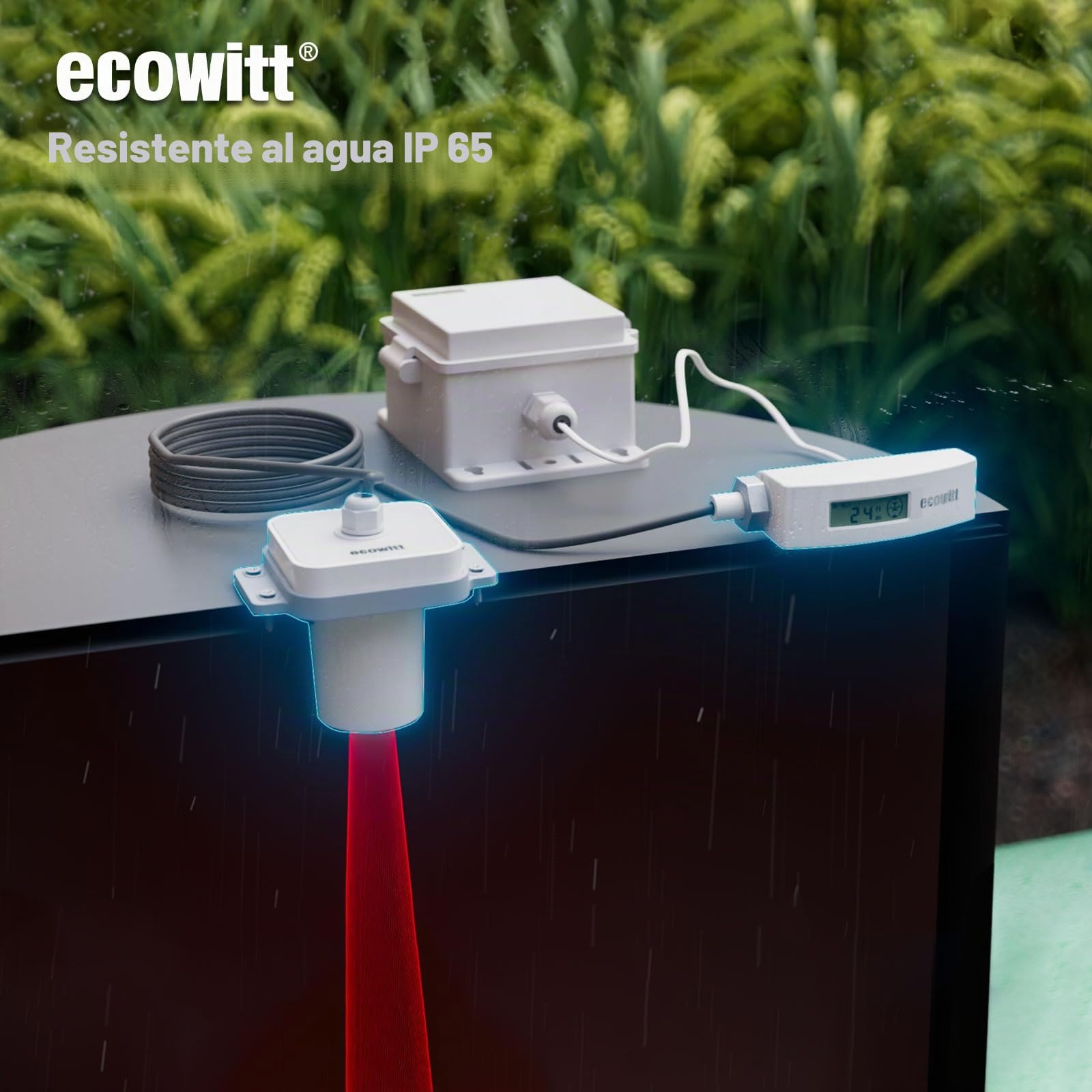 ECOWITT Medidor de Distancia Láser LDS01, 4-3.5M Dispositivo de Medición Láser con Cable de 1.5M, Herramienta de Medición Láser para Exterior para Nivel de Agua/Nieve/Profundidad de Aceite con LCD