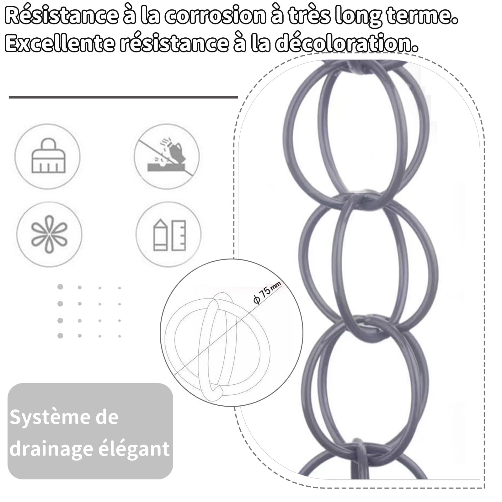 Chaine de Pluie Gouttière,pour l'extérieur,ChaîNe Attrape,pour l'extérieur,décoration de Jardin et de Maison,Élégante et Écologique,pour gouttières,Système de Récupération d'eau