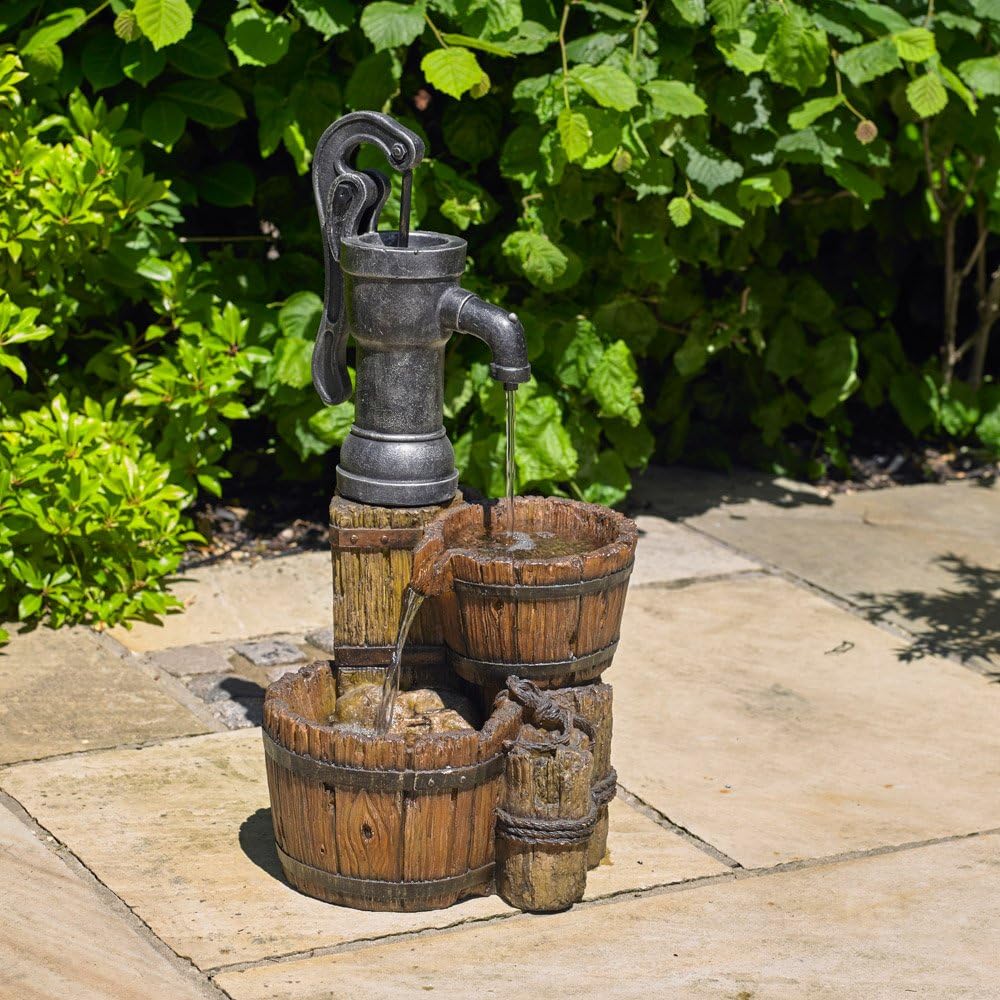 Kingfisher WF200 Twin Barrel and Hand Pump Garden Water Feature - Multi-Colour