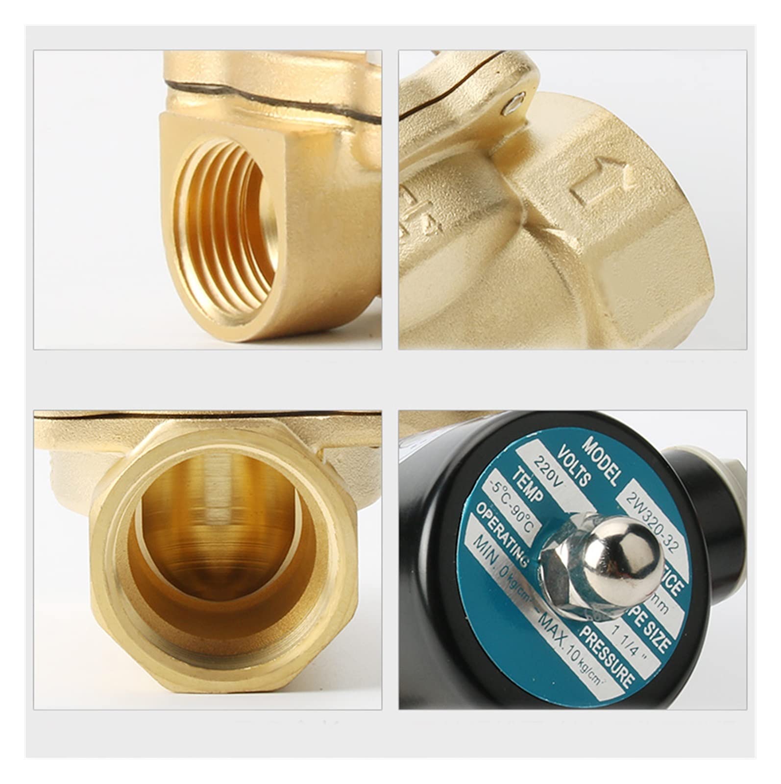 Mosiężny zawór elektromagnetyczny 1/2", 3/4", 1" i 2" Normalnie zamknięty, 220 V AC, 110, 24 DC, 12, Direct Action for Water, Oil (12 VDC, 0.5 Inch)