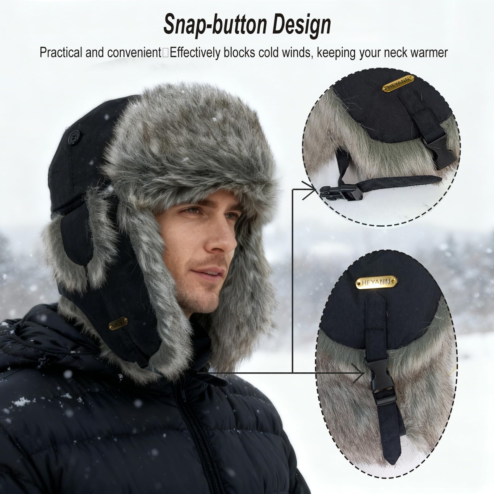 HEYANN Czapka Ushanka, Zimowe Czapki Trapper dla Mężczyzn Kobiet Sztuczne Futro, Rosyjski Styl Eskimosów Ciepłe Miękkie Futro Podszewka Czapki