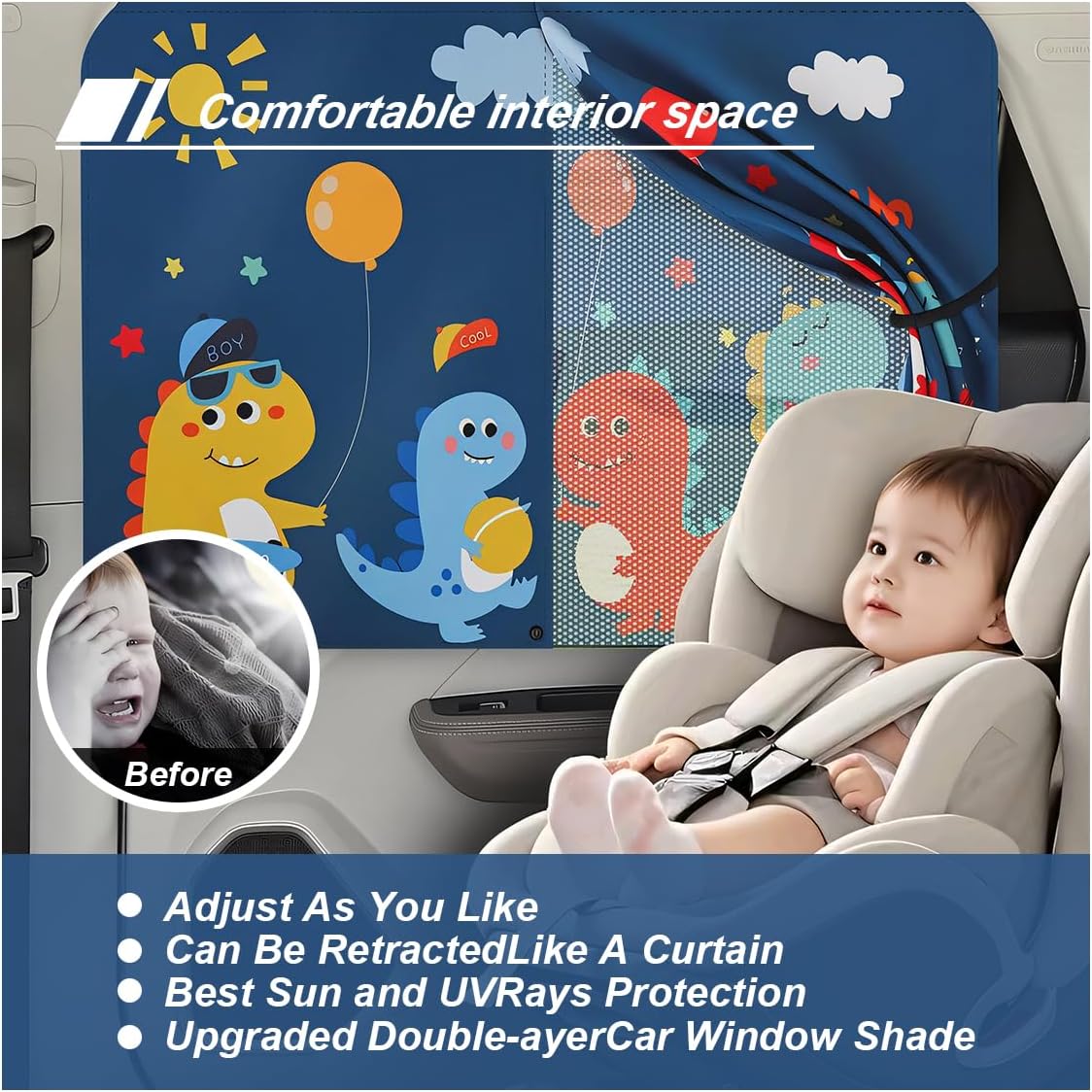 ZIMISI Car Window Shades, Magnetic Double Layer Window Screen for Baby Protection, UV Protection Privacy Blackout/Half Shade Car Window Covers, Auto Sun Shade Curtains Accessories (Blue)